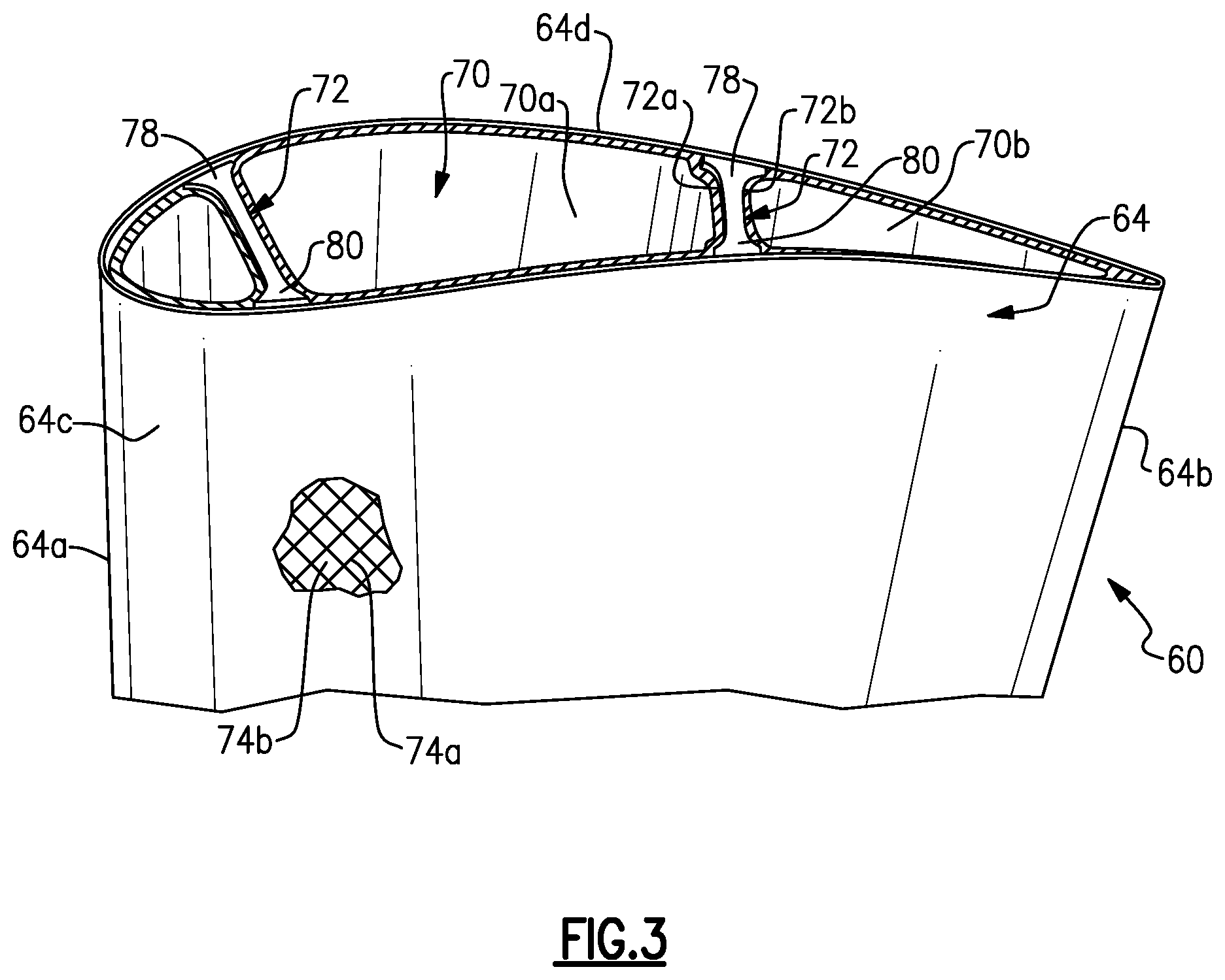Patent US11773723 Figure 2 – Airfoil rib with thermal conductance element