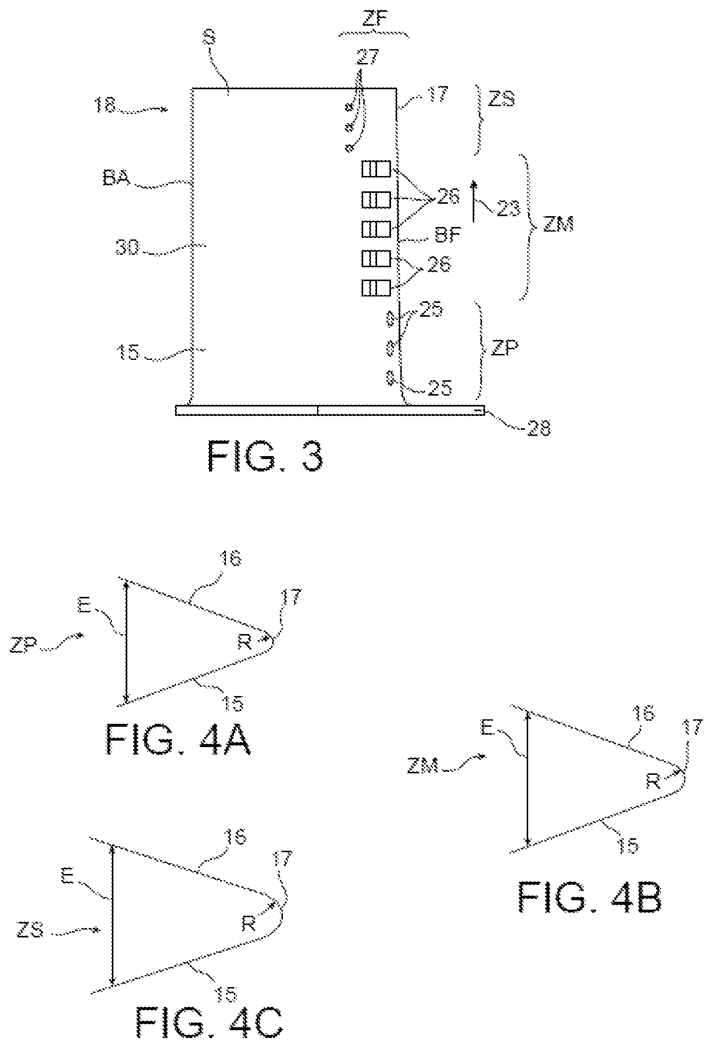 Patent US11773727 Figure 2 – Turbine blade comprising three types of orifices for cooling the trailing edge