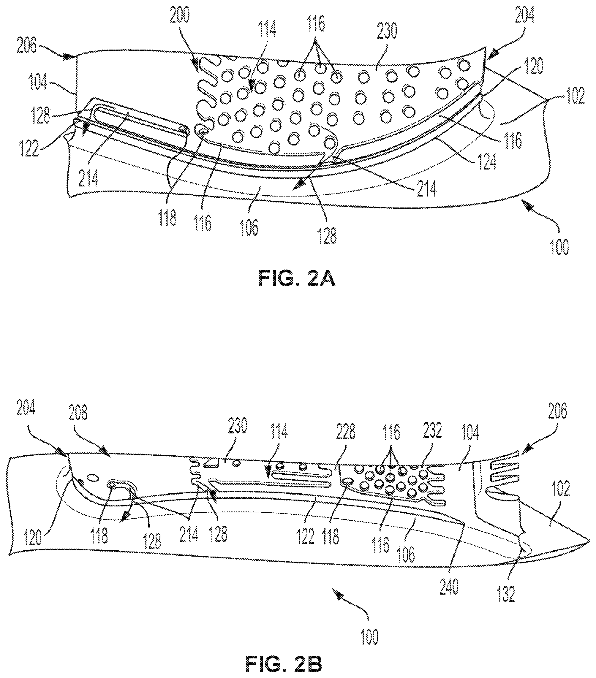Patent US11773728 Figure 2 – Purge arrangement for dual-feed airfoil