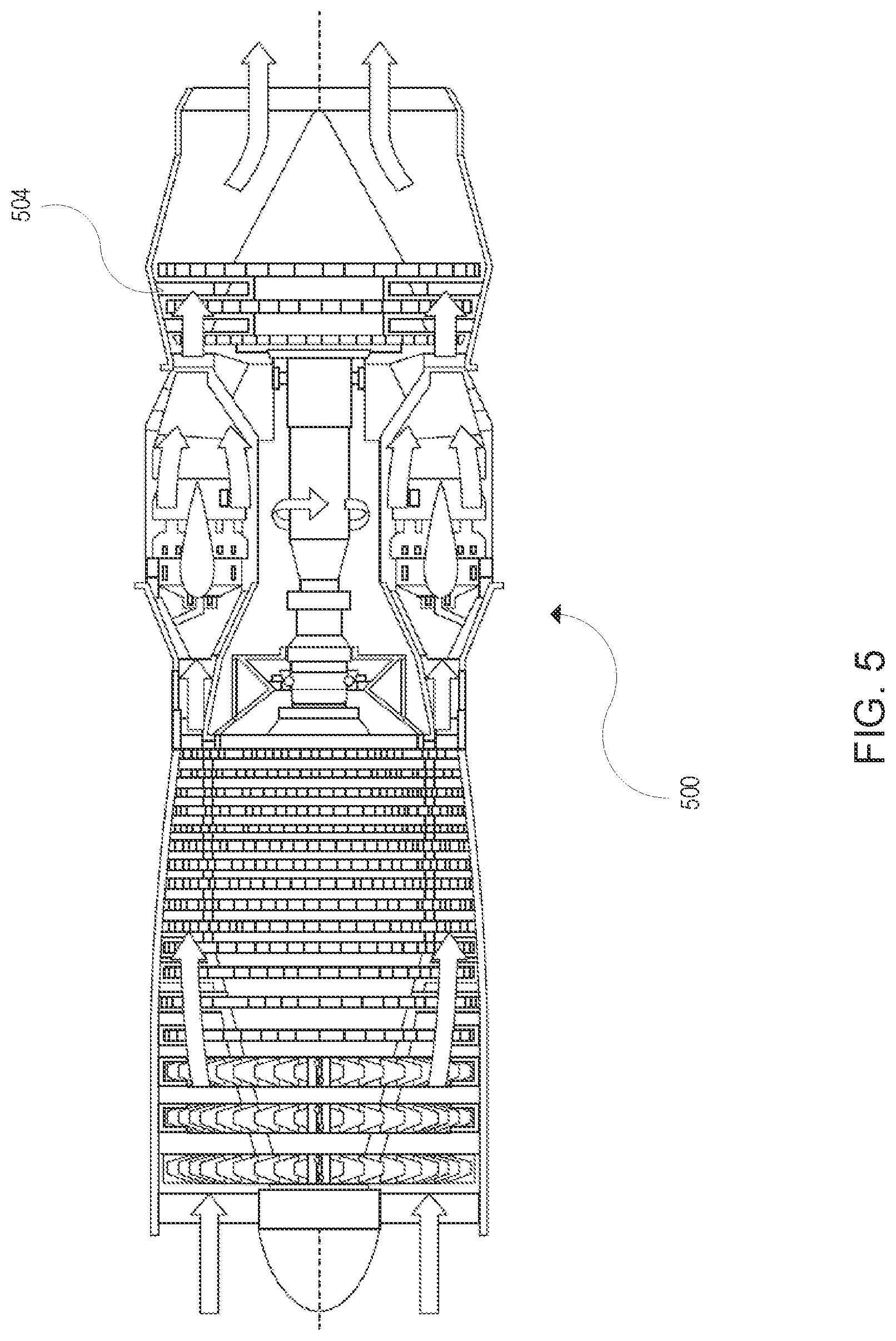 Patent US11773728 Figure 5 – Purge arrangement for dual-feed airfoil