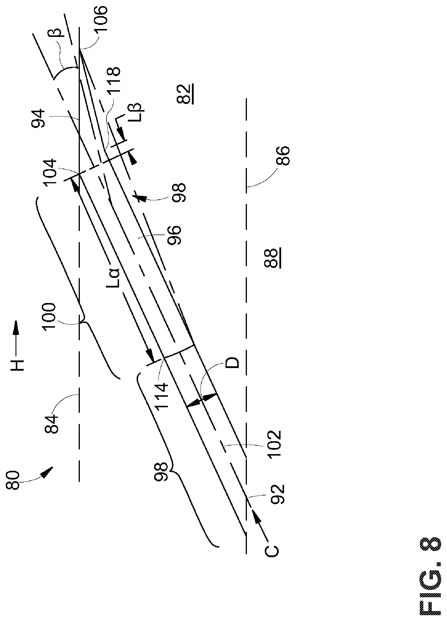 Patent US11773729 Figure 6 – Component for a gas turbine engine with a film hole