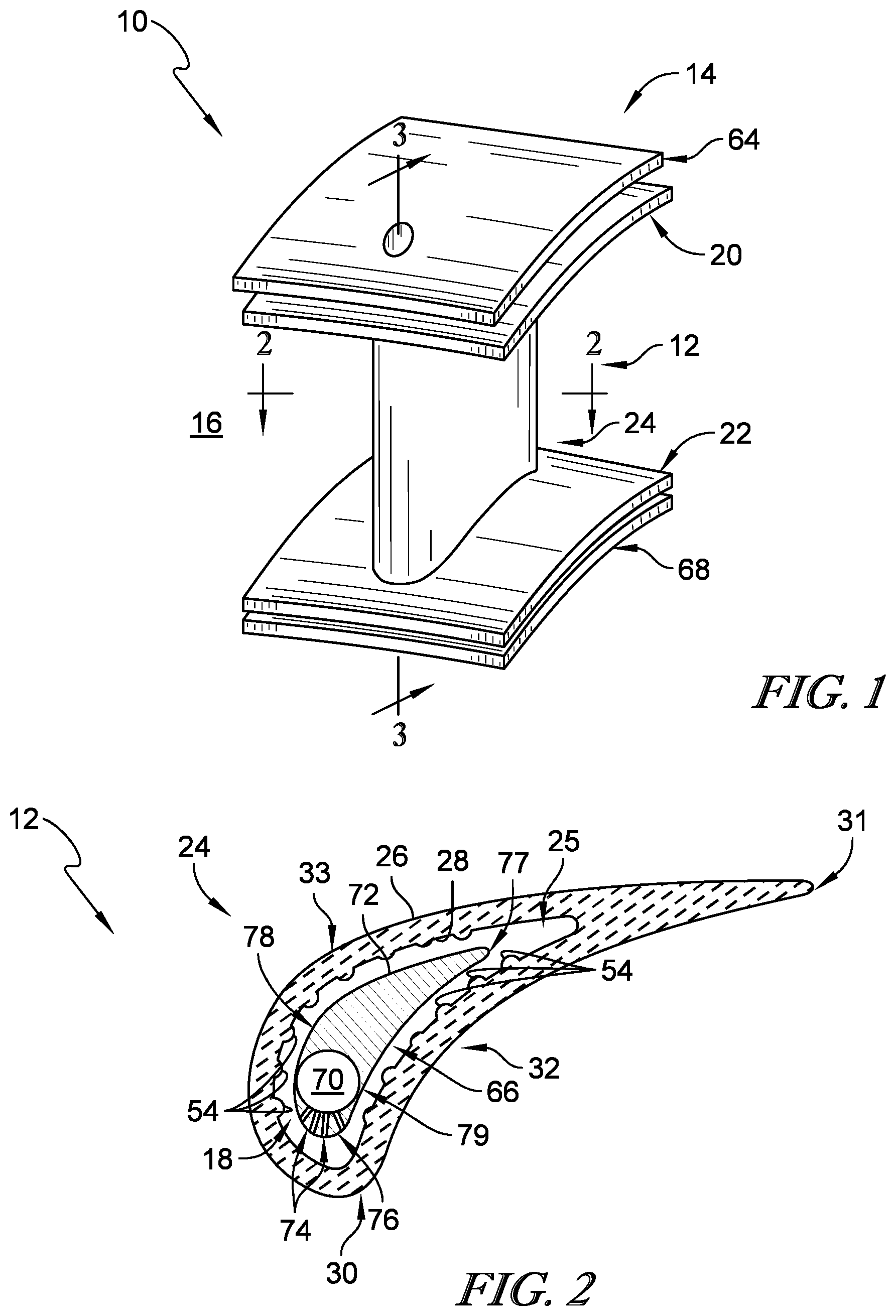 Patent US11773730 — Ceramic matrix composite airfoil with heat transfer augmentation — Figure 1