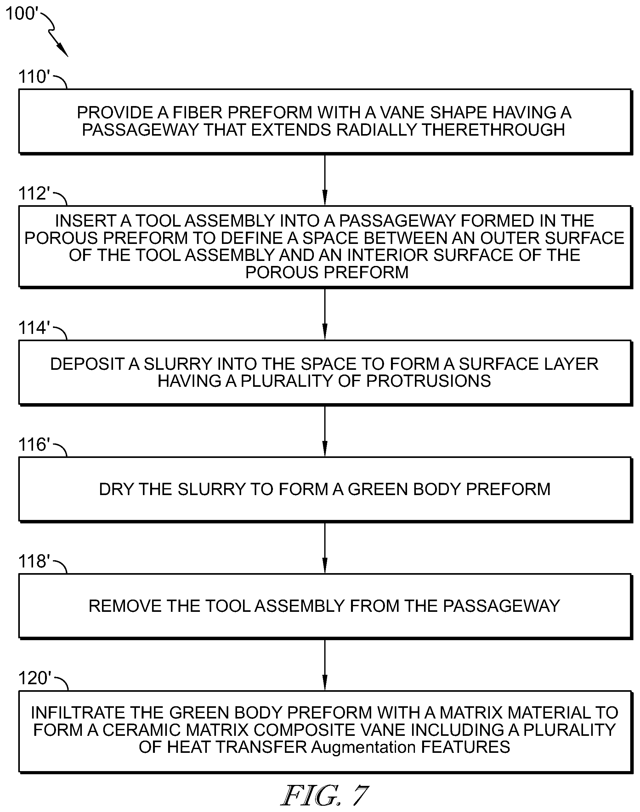 Patent US11773730 Figure 6 – Ceramic matrix composite airfoil with heat transfer augmentation
