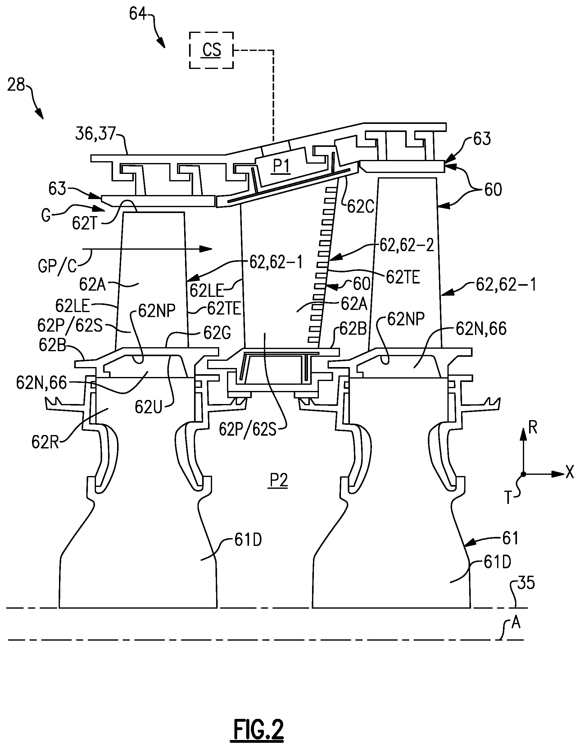 Patent US11773731 Figure 2 – Bathtub damper seal arrangement for gas turbine engine