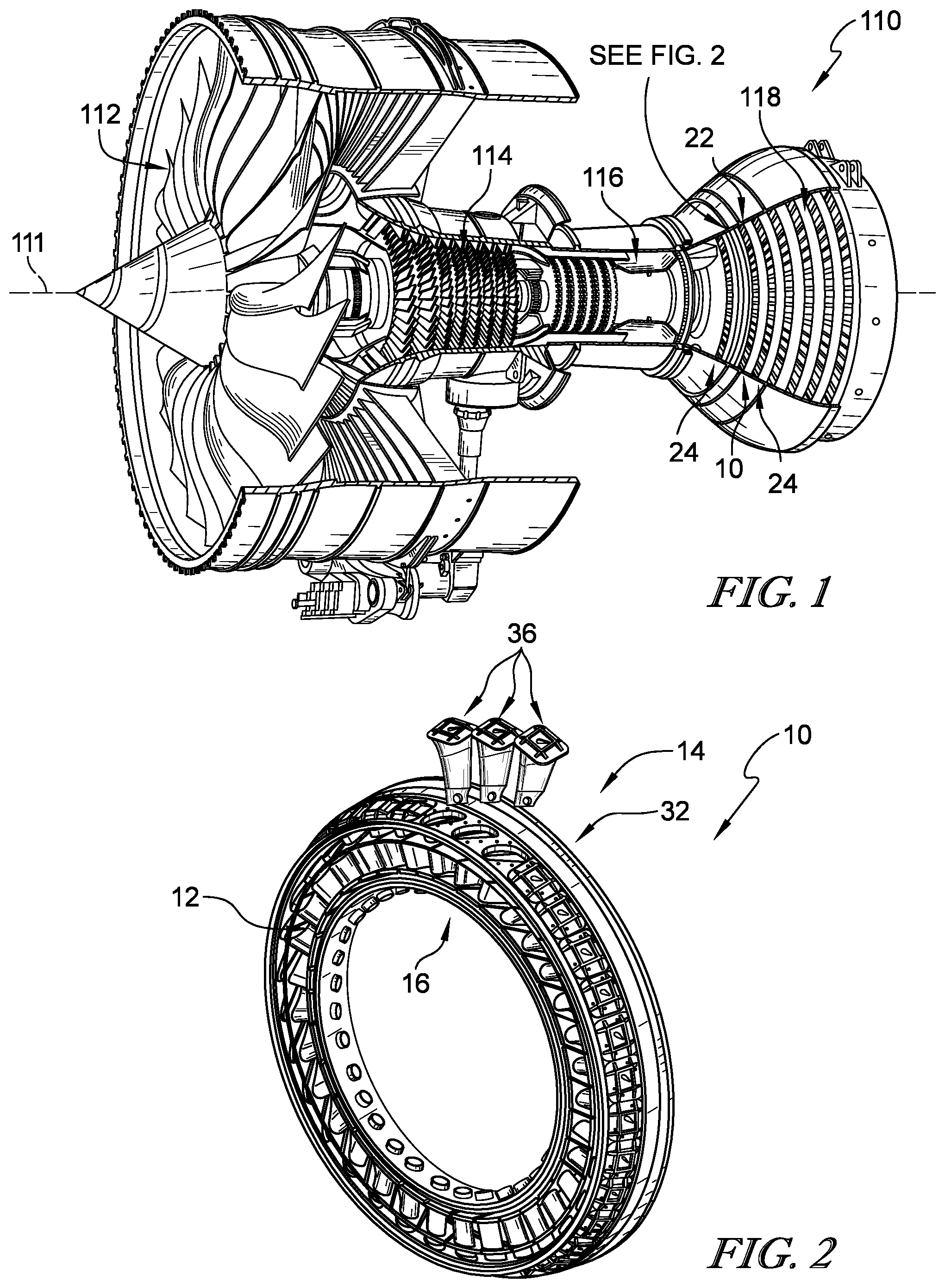 Patent US11773735 Figure 1 – Vane ring assembly with ceramic matrix composite airfoils