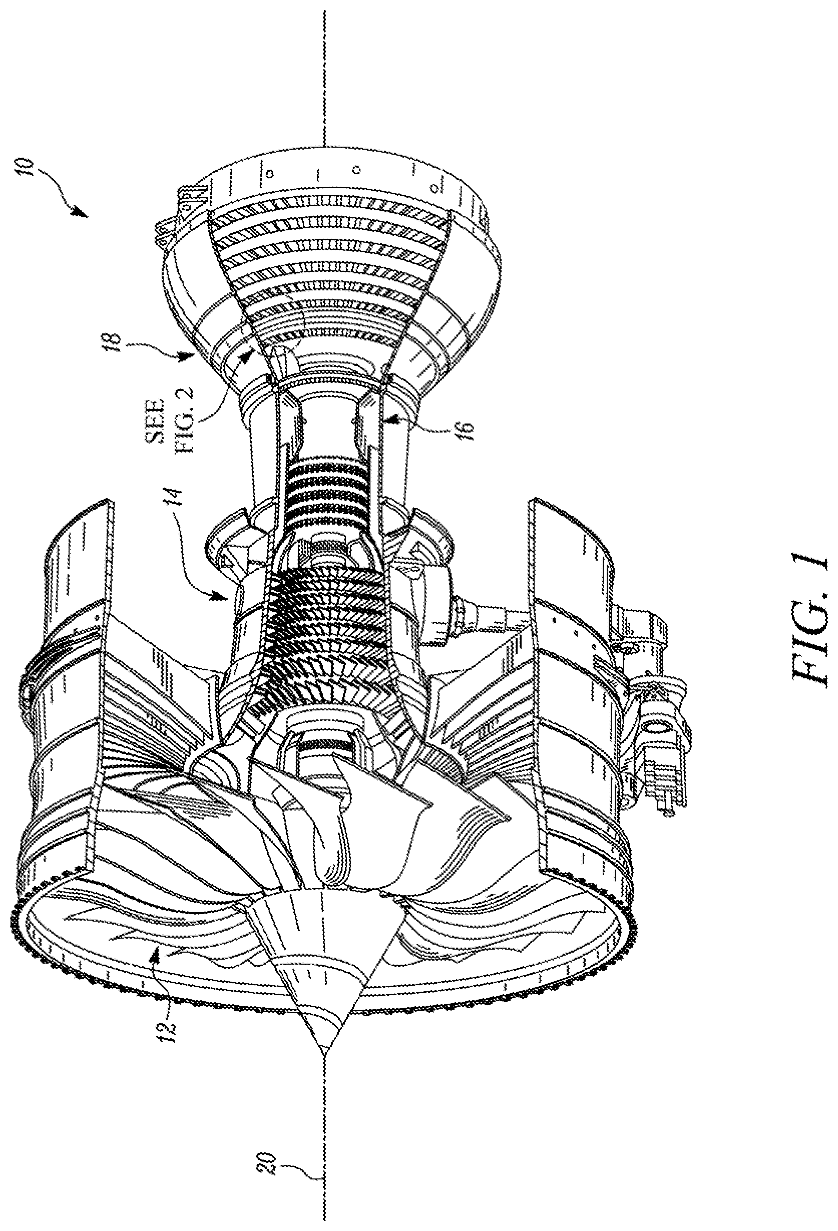 Patent US11773737 Figure 1 – Load transfer device, stator vane assembly, turbine, and gas turbine engine including the same