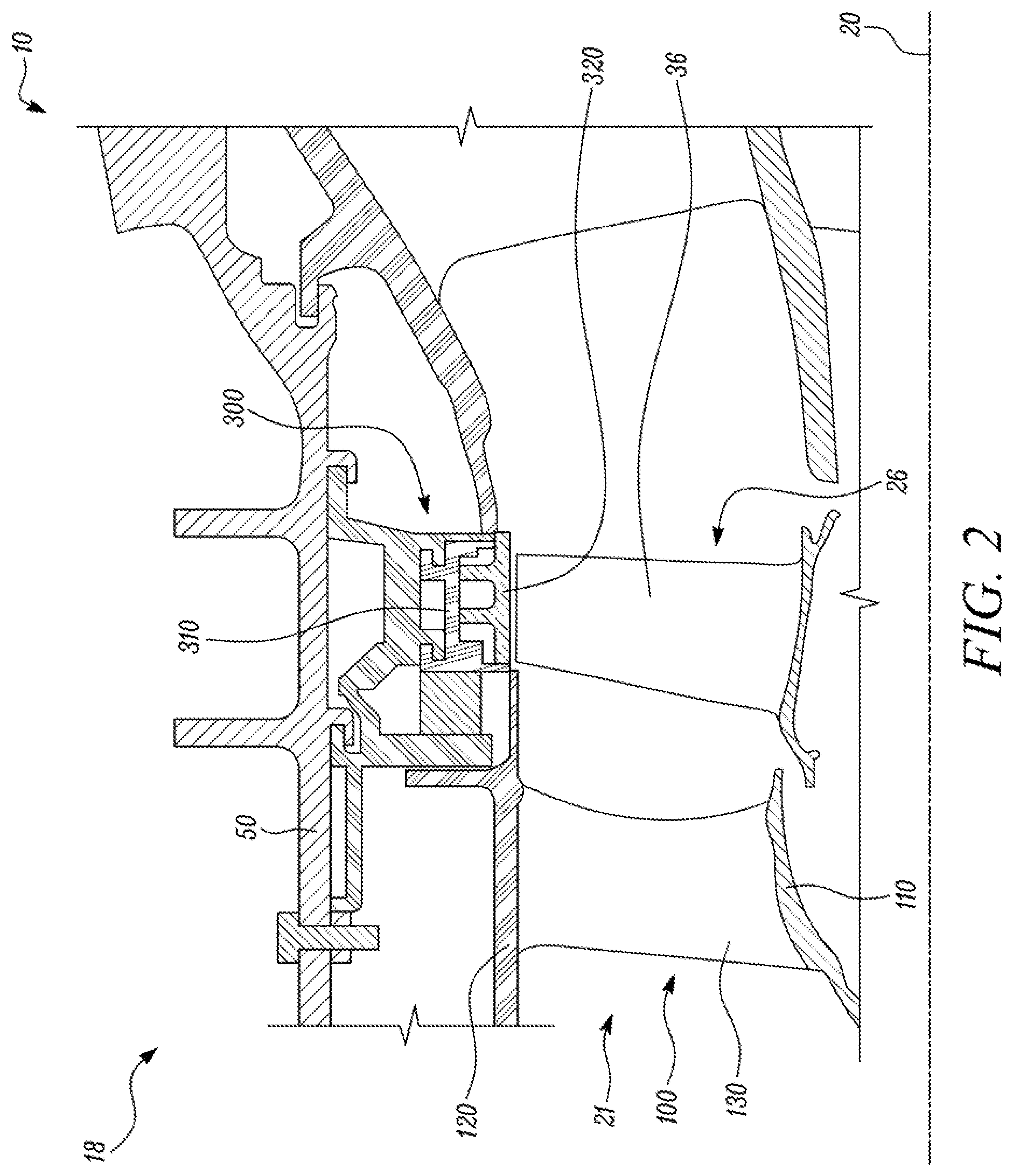 Patent US11773737 Figure 2 – Load transfer device, stator vane assembly, turbine, and gas turbine engine including the same