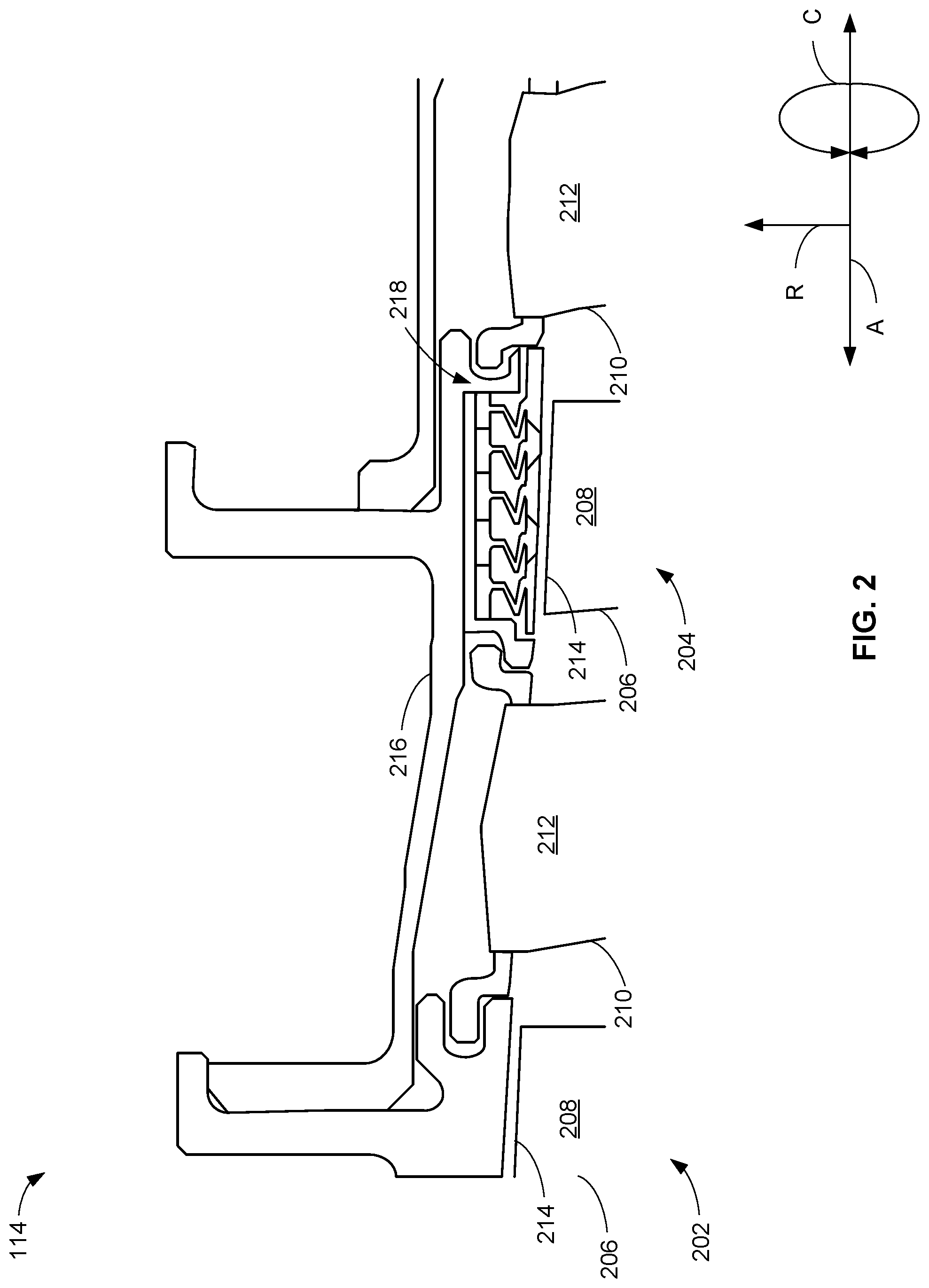 Patent US11773741 Figure 2 – Compliant shroud designs with variable stiffness