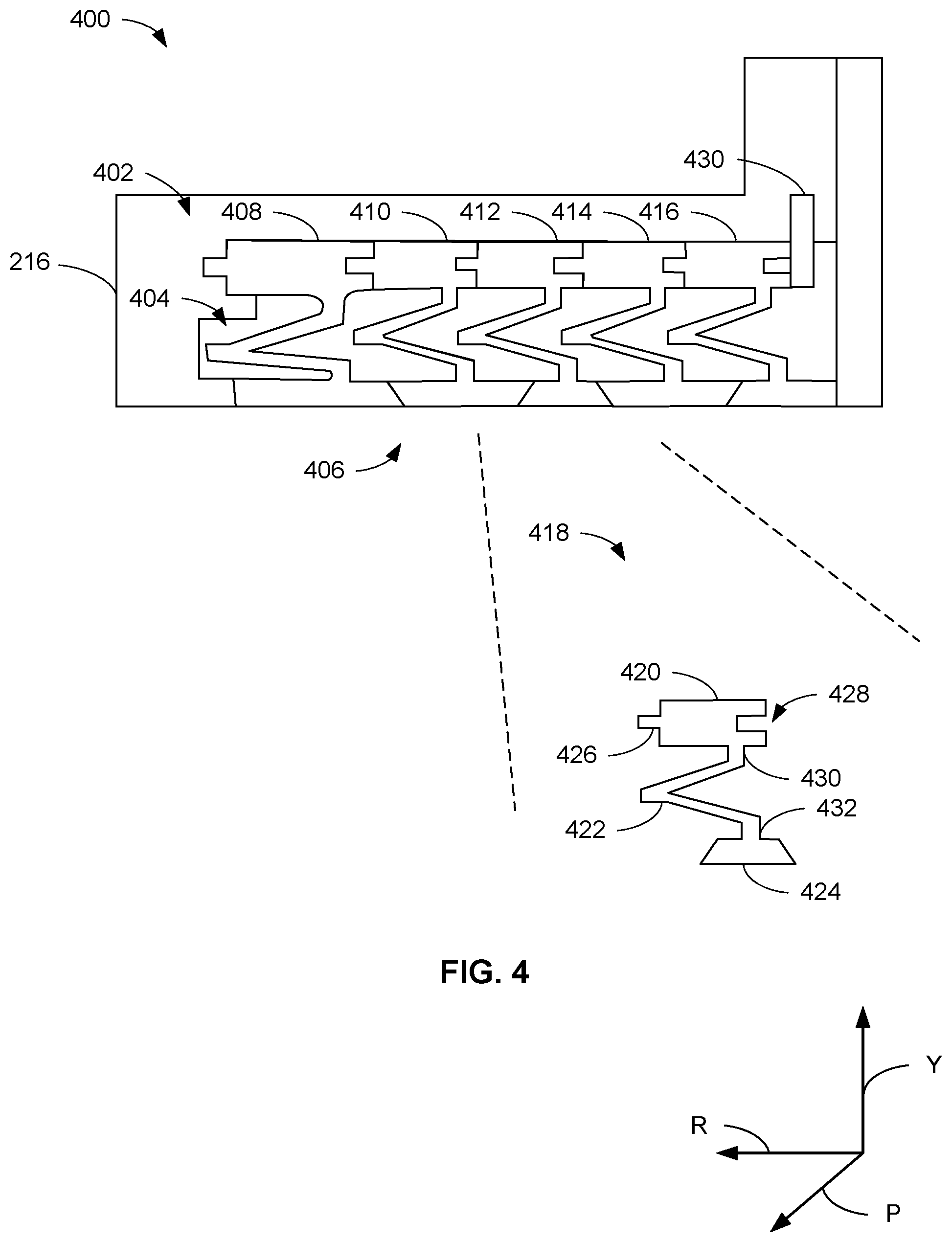 Patent US11773741 Figure 4 – Compliant shroud designs with variable stiffness