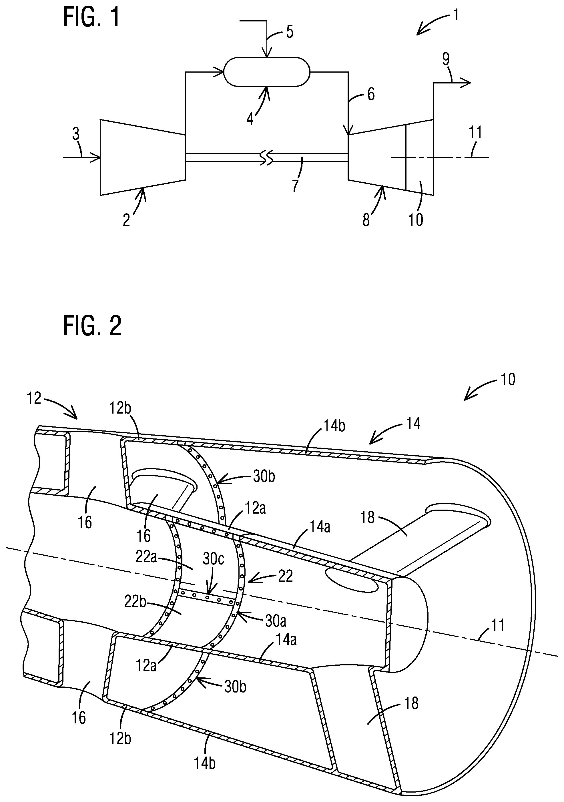 Patent US11773748 Figure 1 – High temperature flange joint, exhaust diffuser and method for coupling two components in a gas turbine engine