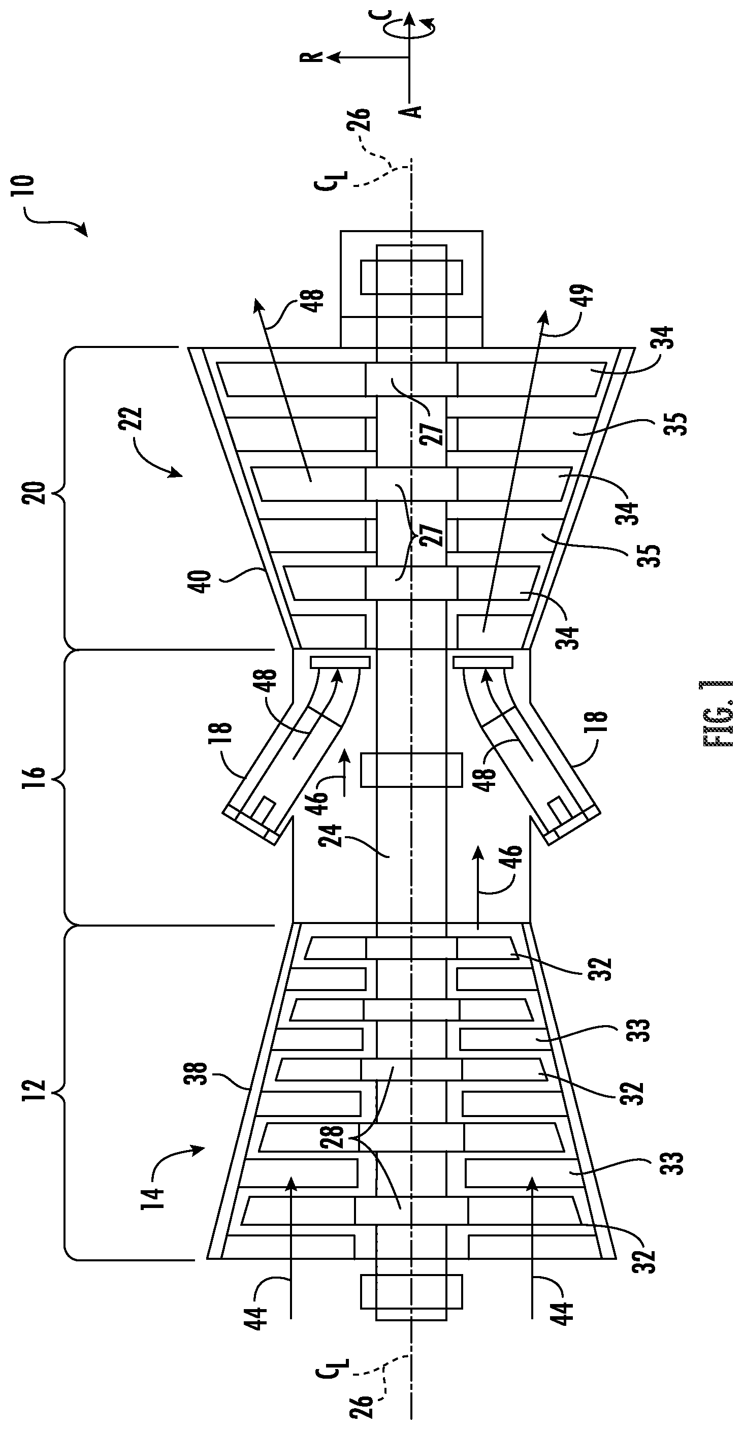 Patent US11773750 Figure 1 – Turbomachine component retention