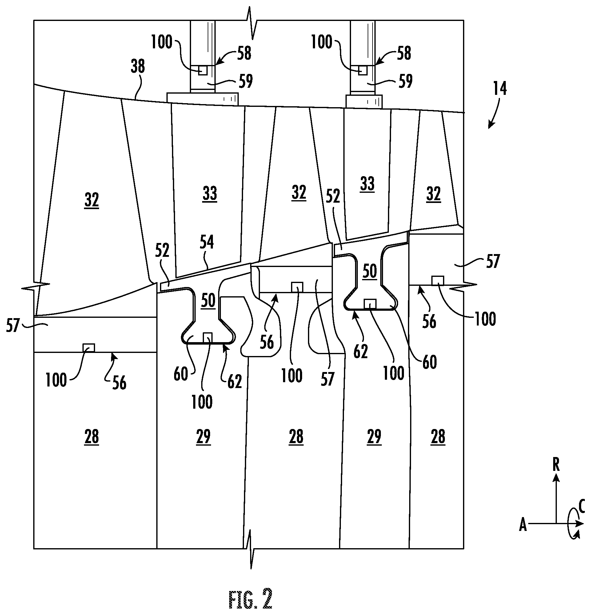 Patent US11773750 Figure 2 – Turbomachine component retention