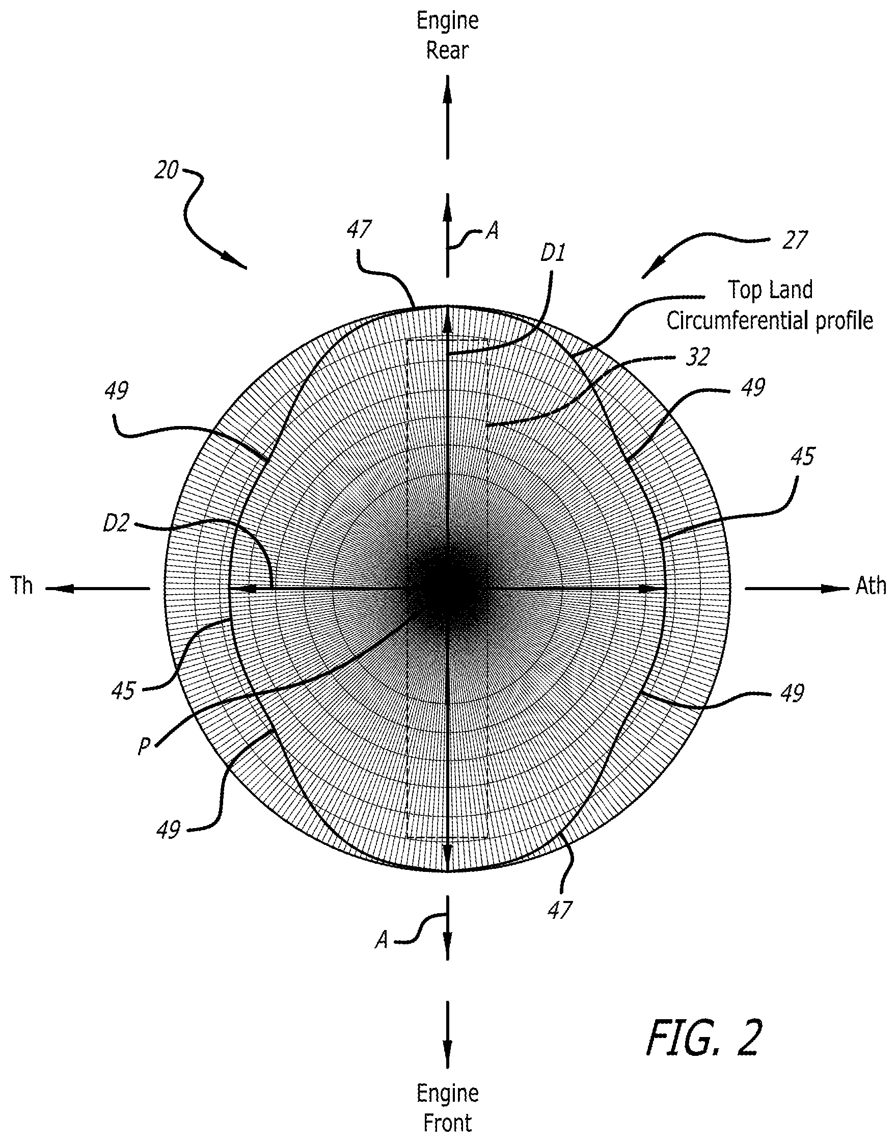 Patent US11773769 Figure 2 – Piston for an opposed-piston engine