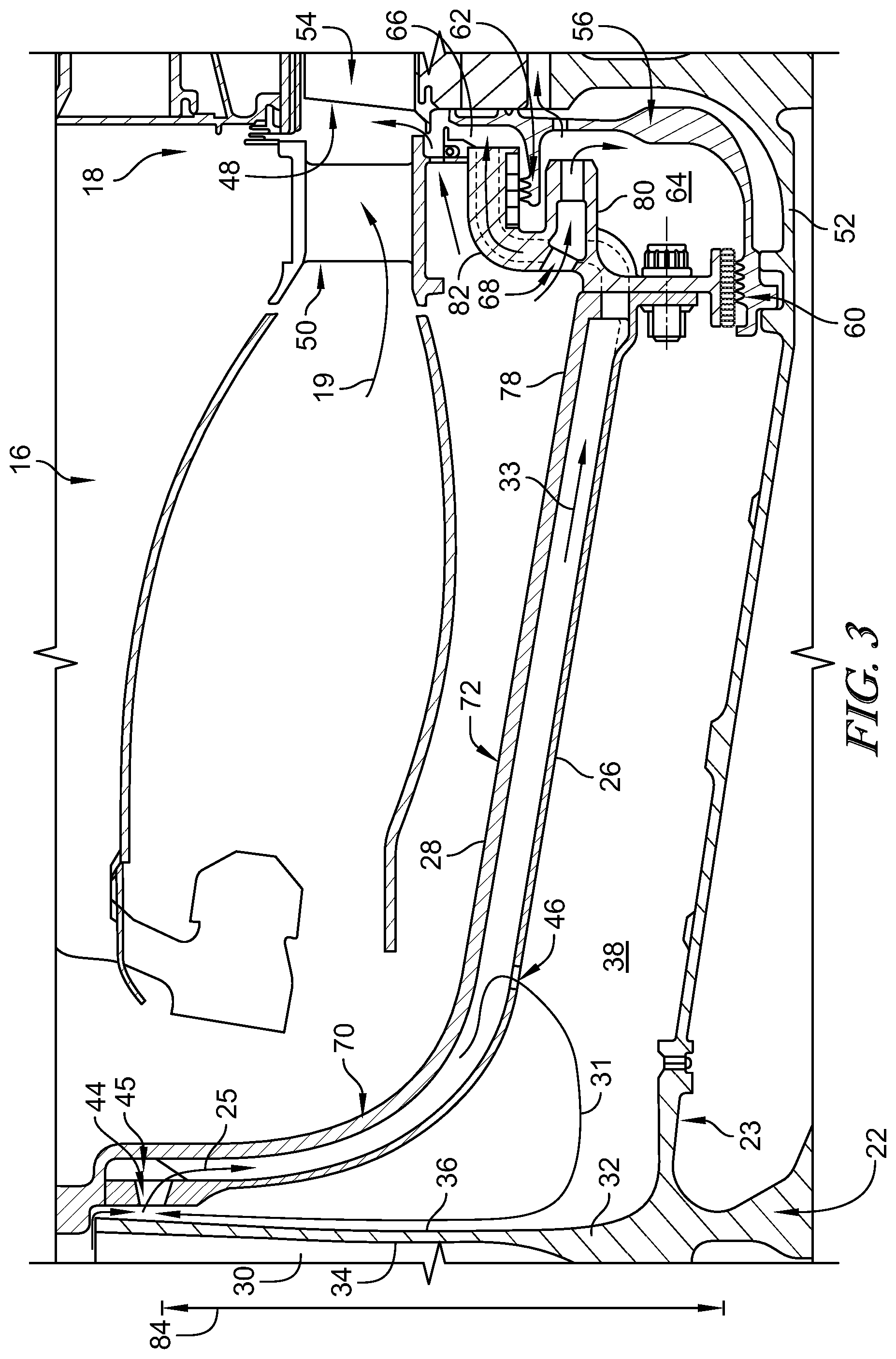 Patent US11773773 Figure 3 – Gas turbine engine centrifugal compressor with impeller load and cooling control