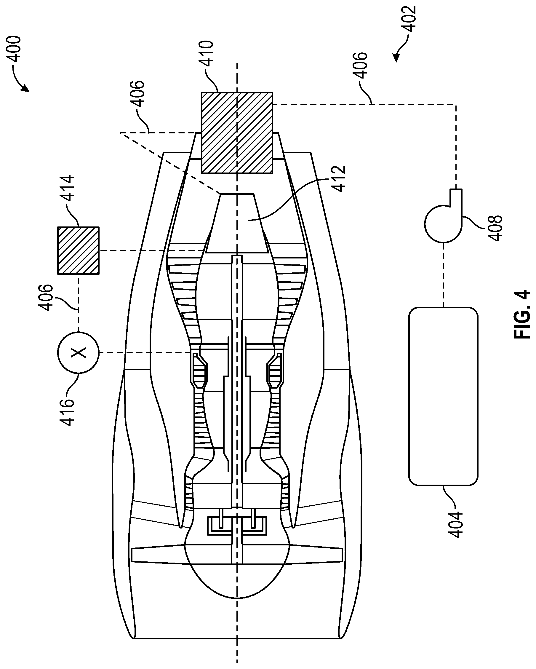 Patent US11773782 Figure 4 – Gas turbine engines having cryogenic fuel systems