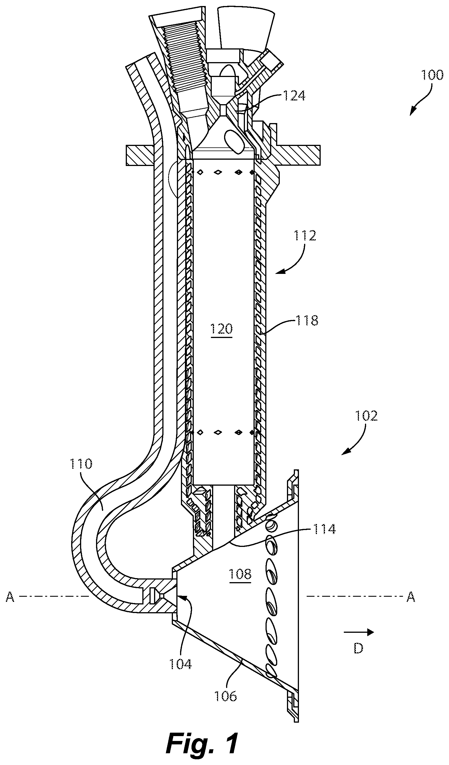 Patent US11773784 Figure 1 – Fuel injectors with torch ignitors