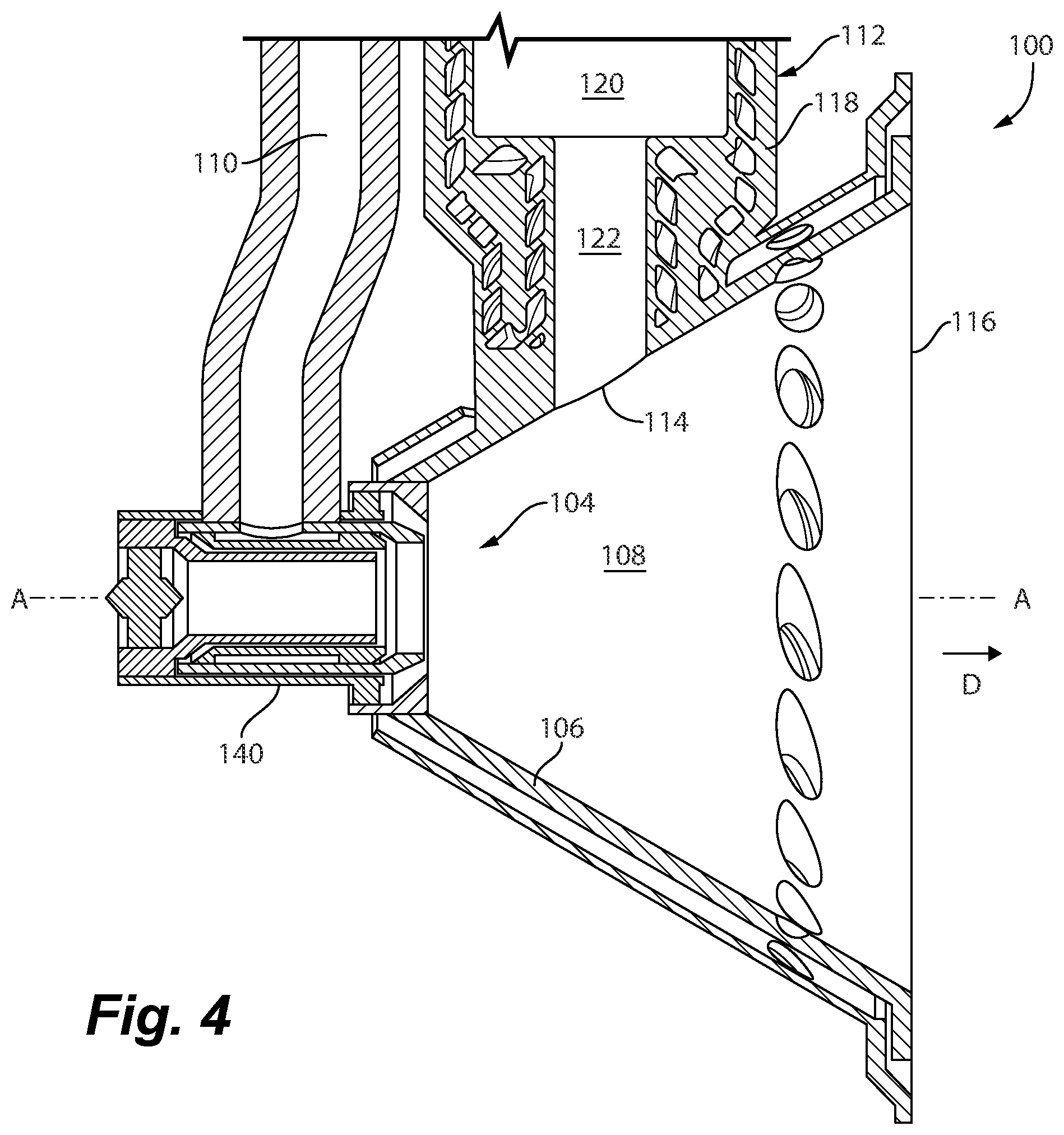 Patent US11773784 Figure 4 – Fuel injectors with torch ignitors
