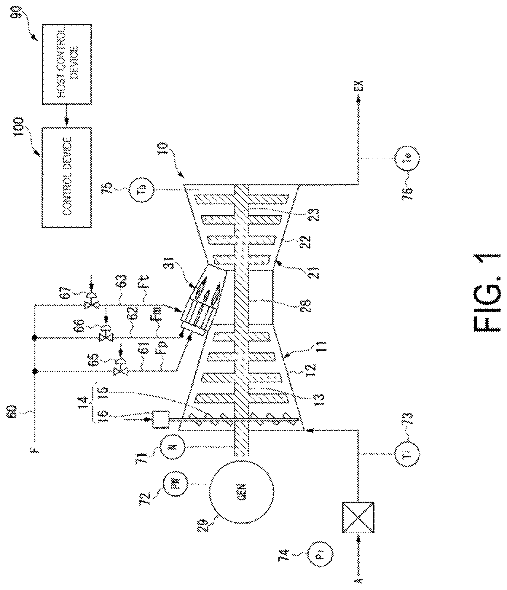 Patent US11773789 Figure 1 – Flow volume ratio calculation device, control device equipped with same, gas turbine plant equipped with this control device, flow volume ratio calculation method, and fuel line control method
