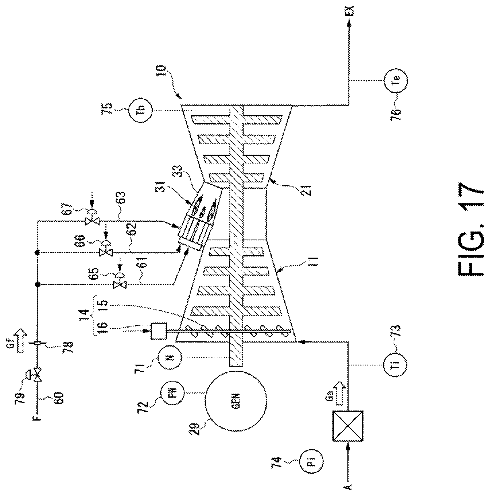 Patent US11773789 Figure 17 – Flow volume ratio calculation device, control device equipped with same, gas turbine plant equipped with this control device, flow volume ratio calculation method, and fuel line control method