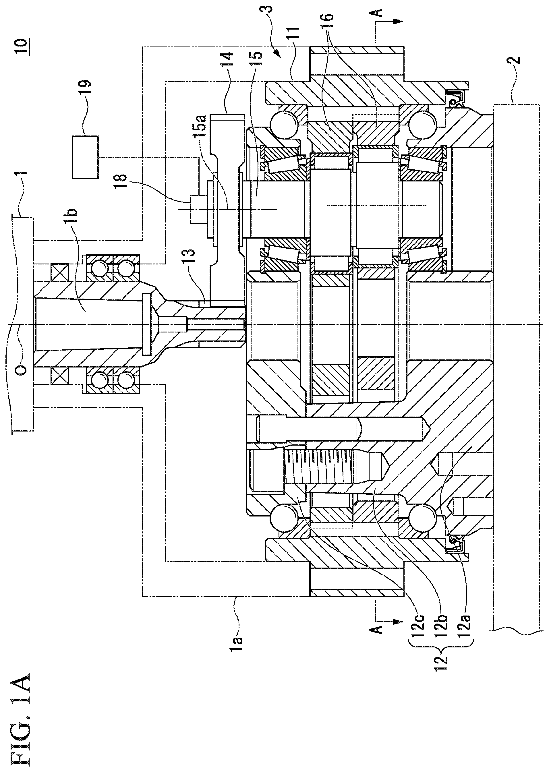 Patent US11773797 Figure 1 – Status monitoring device for speed reducer, and speed reducing device