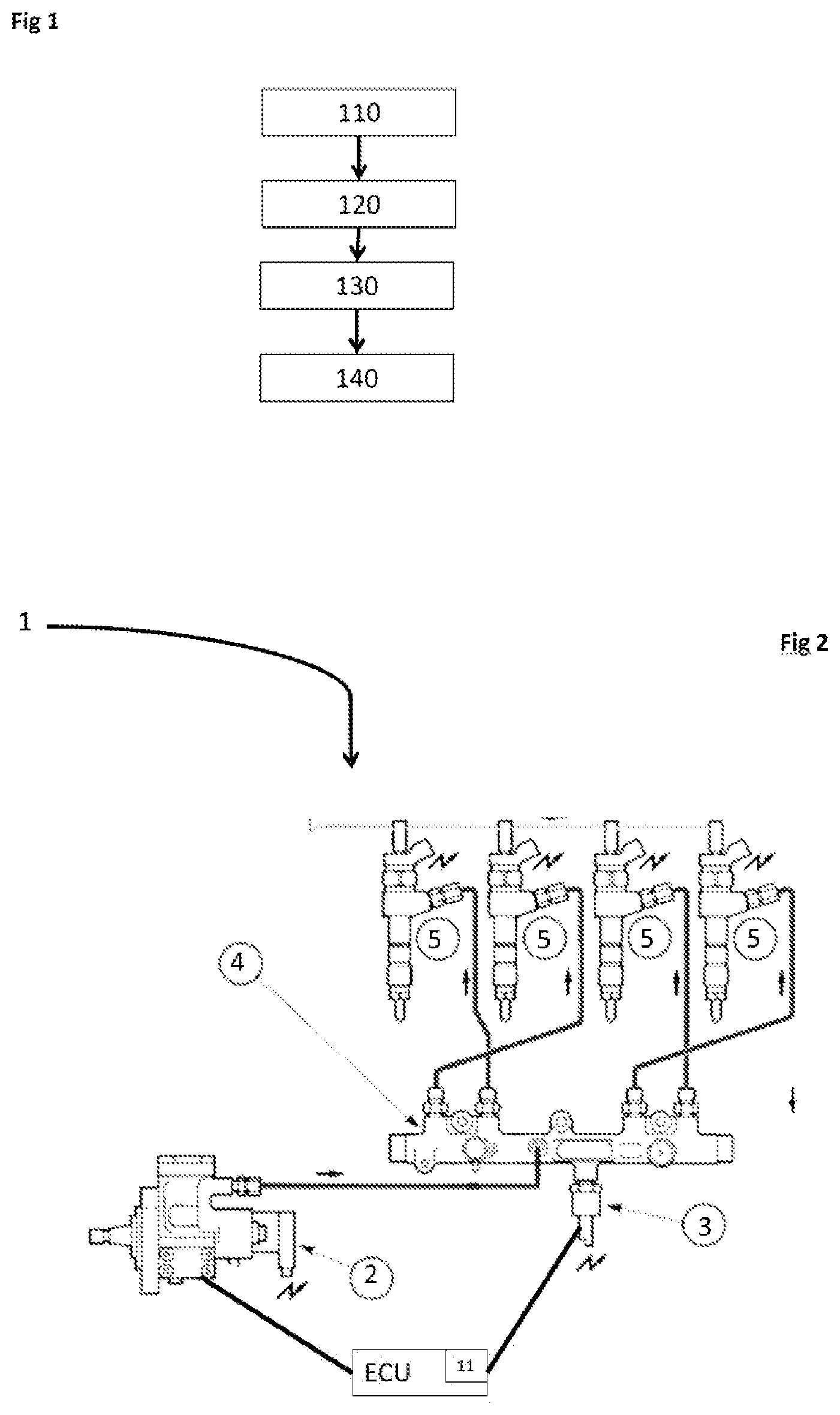 Patent US11773801 Figure 1 – Diagnosis of the condition of a pump in an injection system for diesel engine