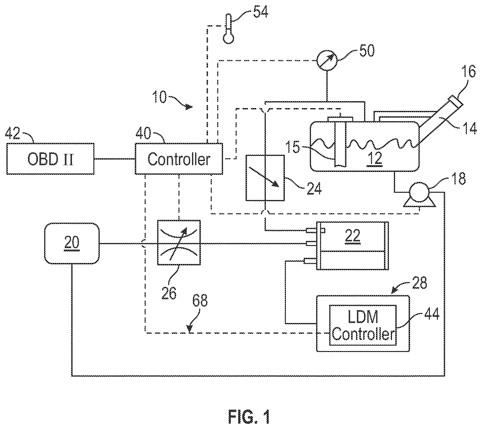Patent US11773809 Figure 1 – Evaporative emissions leak check module with integrated control and communication system