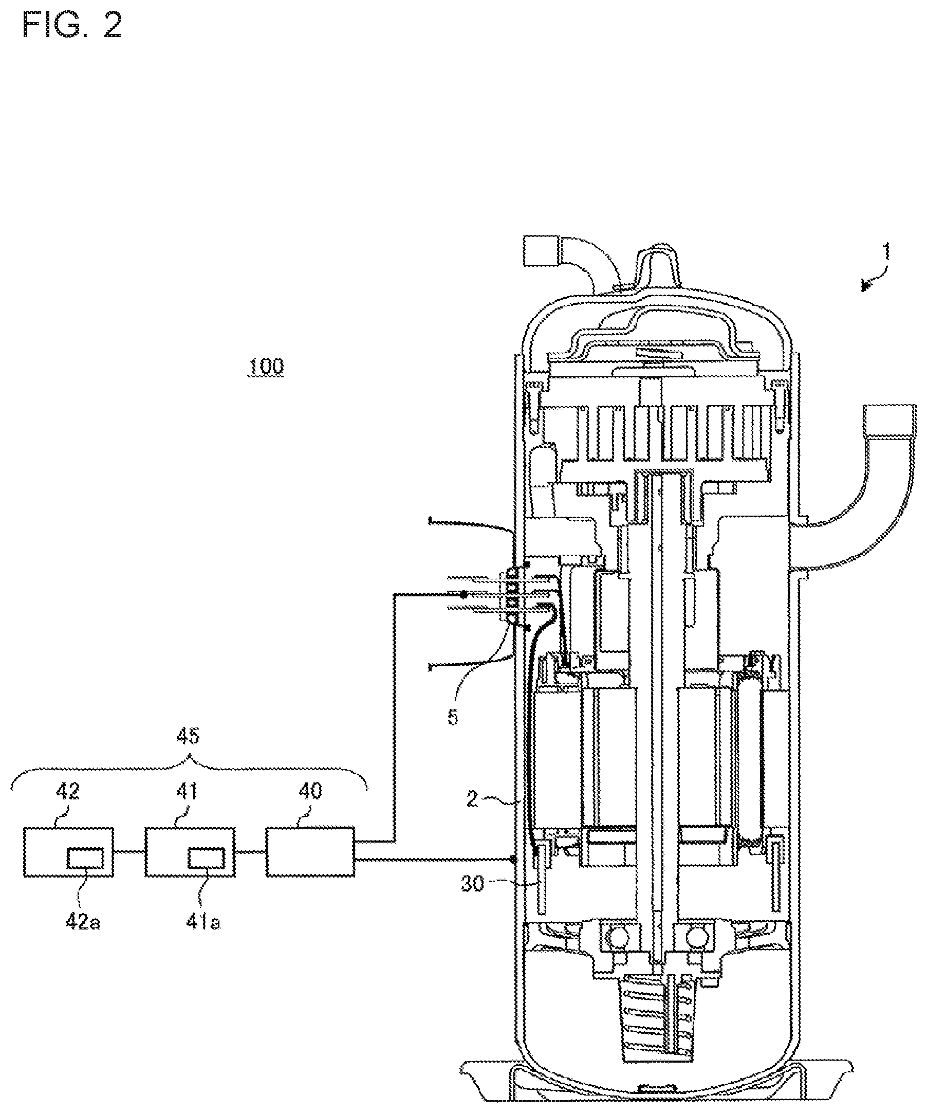Patent US11773838 Figure 2 – Compressor, refrigerant compressing apparatus, and refrigerating apparatus
