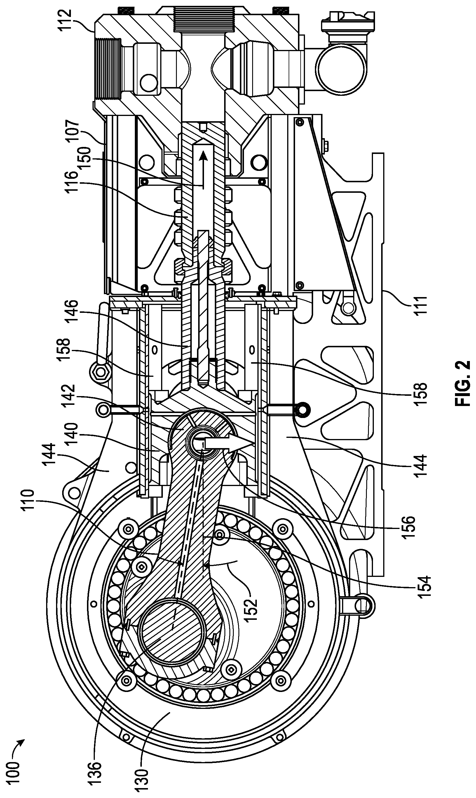 Patent US11773843 Figure 2 – Integral reciprocating pump structure supporting spacer section