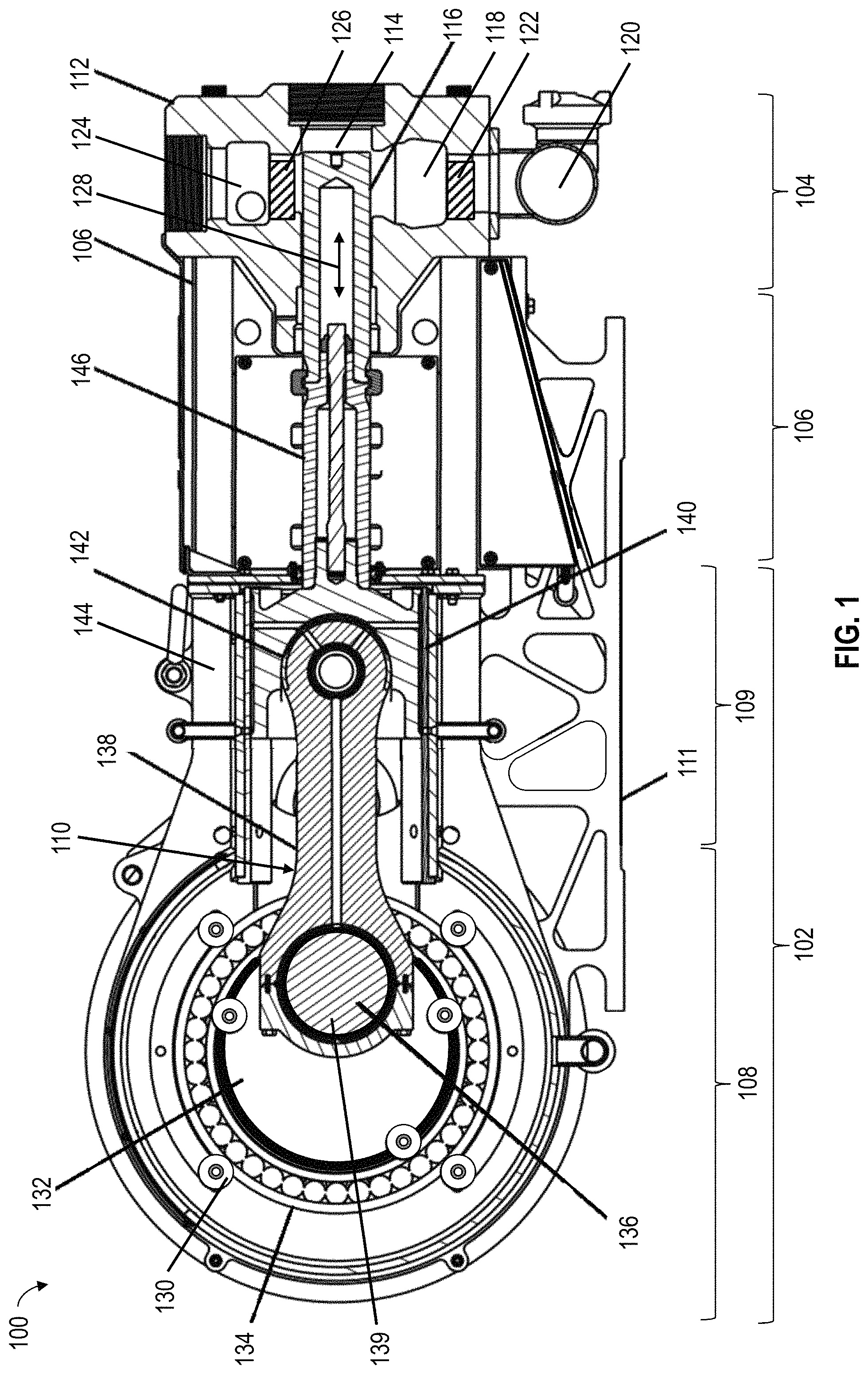Patent US11773844 Figure 1 – Reciprocating pump trunnions connecting crosshead and connecting rod