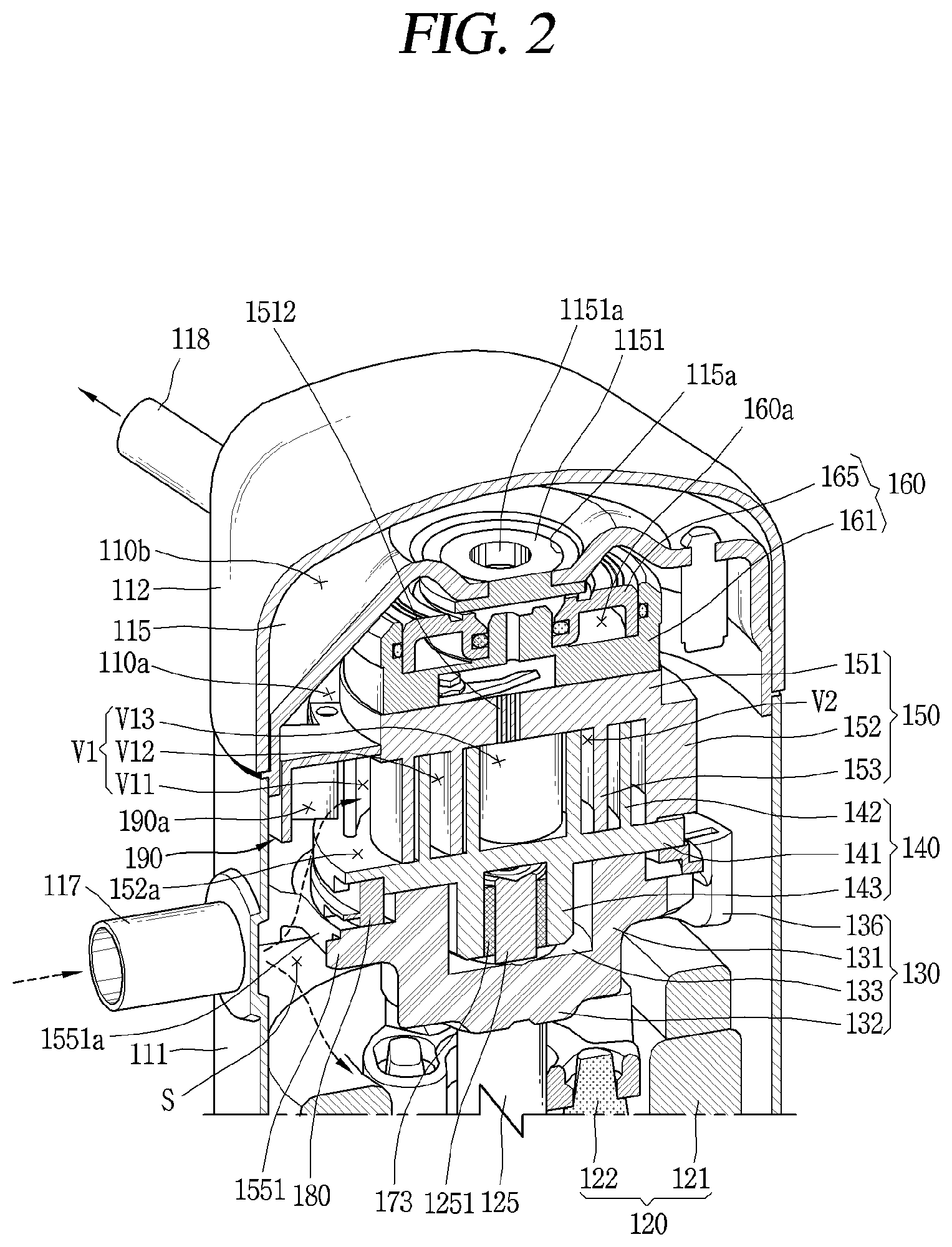 Patent US11773851 Figure 2 – Scroll compressor including suction guide