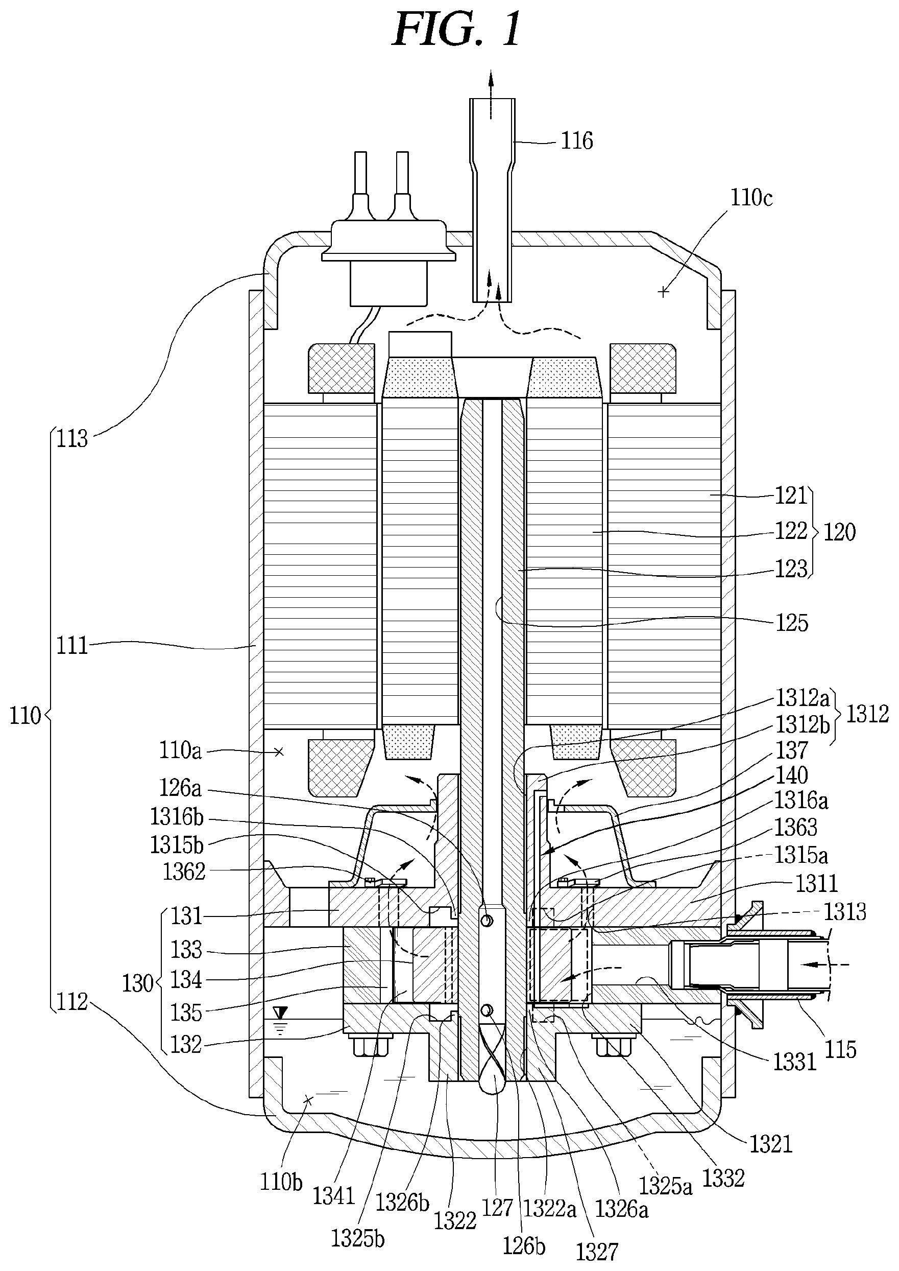 Patent US11773854 Figure 1 – Rotary compressor