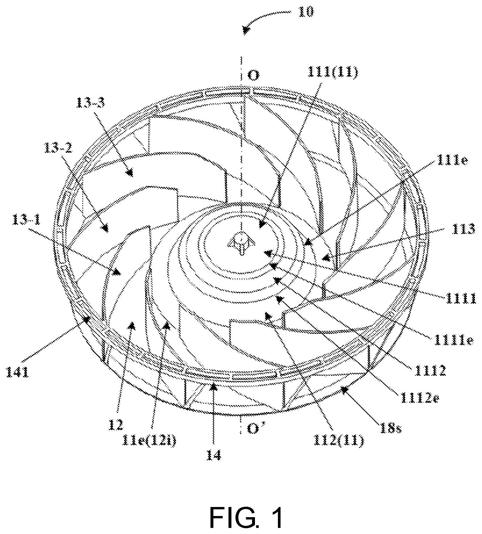 Patent US11773862 — Impeller and centrifugal fan having the impeller — Figure 1