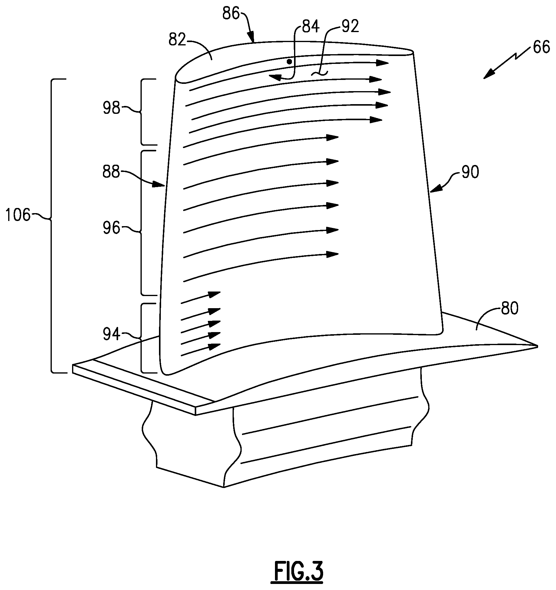 Patent US11773866 Figure 3 – Repeating airfoil tip strong pressure profile