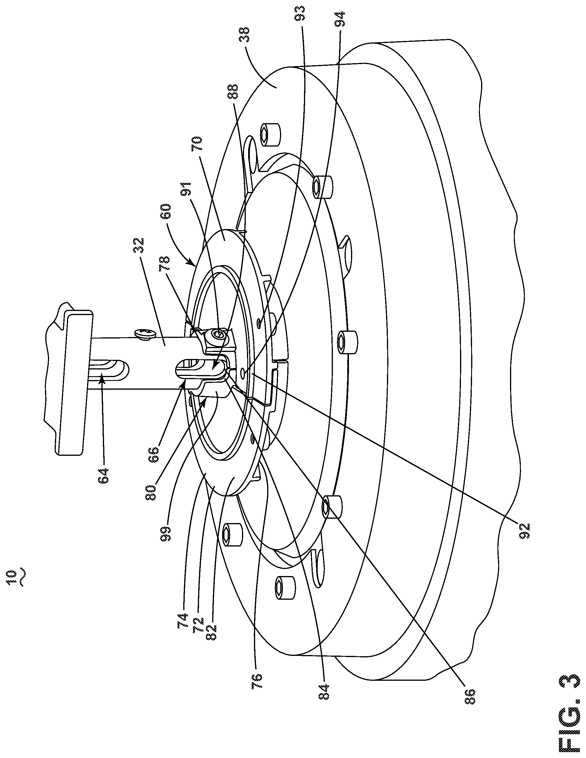 Patent US11773875 Figure 3 – Ceiling fan with mounting plate
