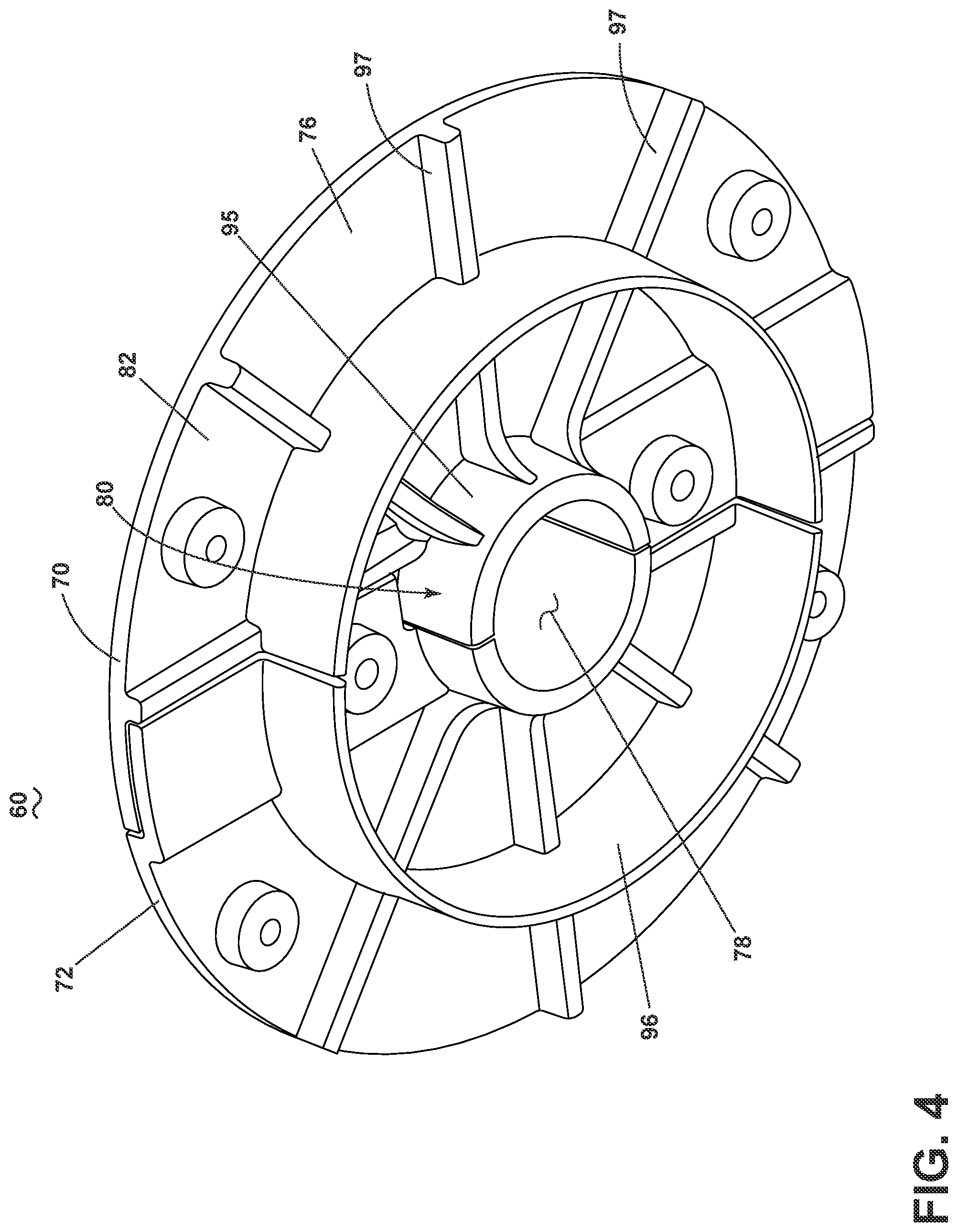 Patent US11773875 Figure 4 – Ceiling fan with mounting plate