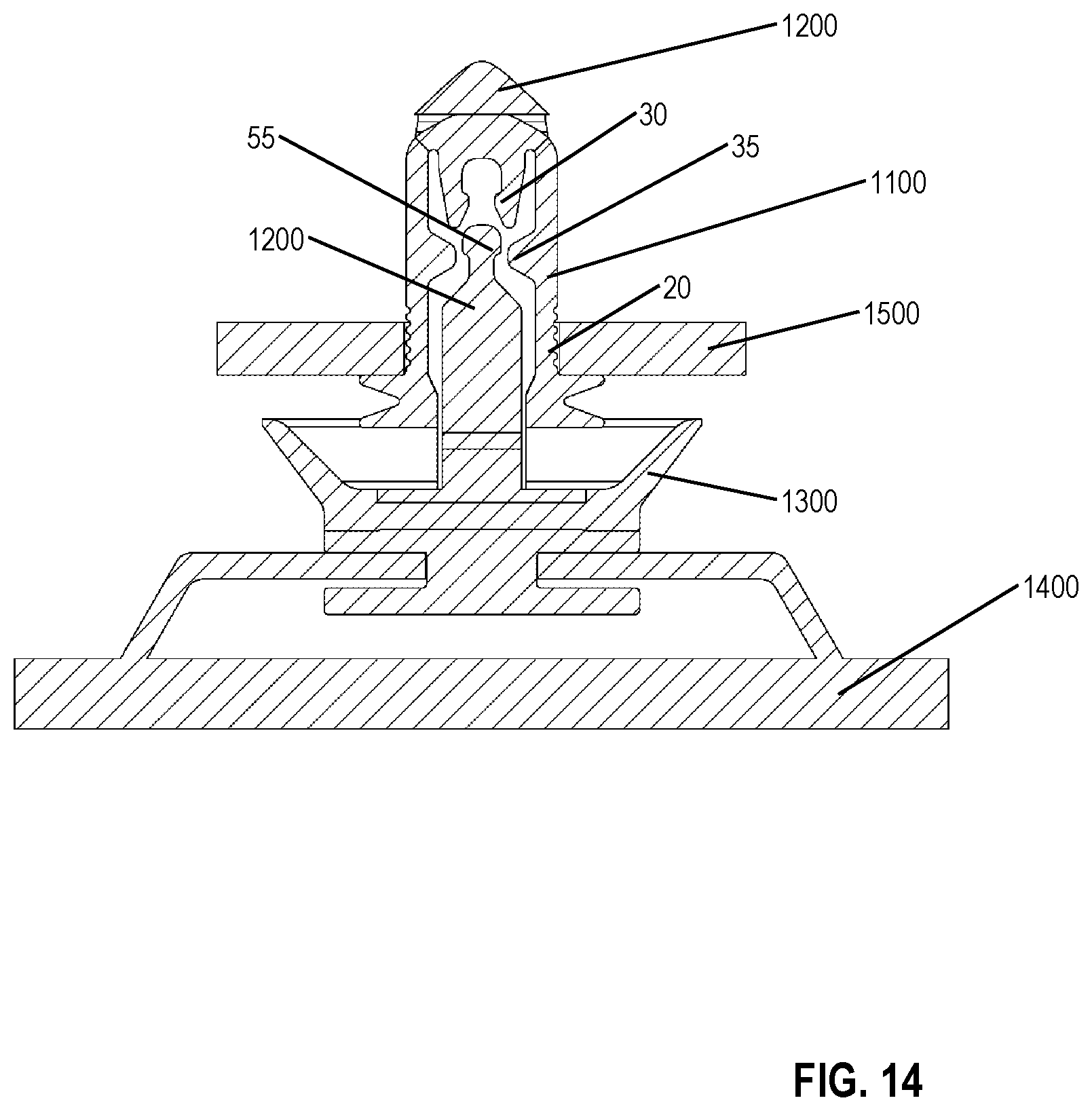 Patent US11773887 Figure 14 – Fastener clip assembly with expandable cap