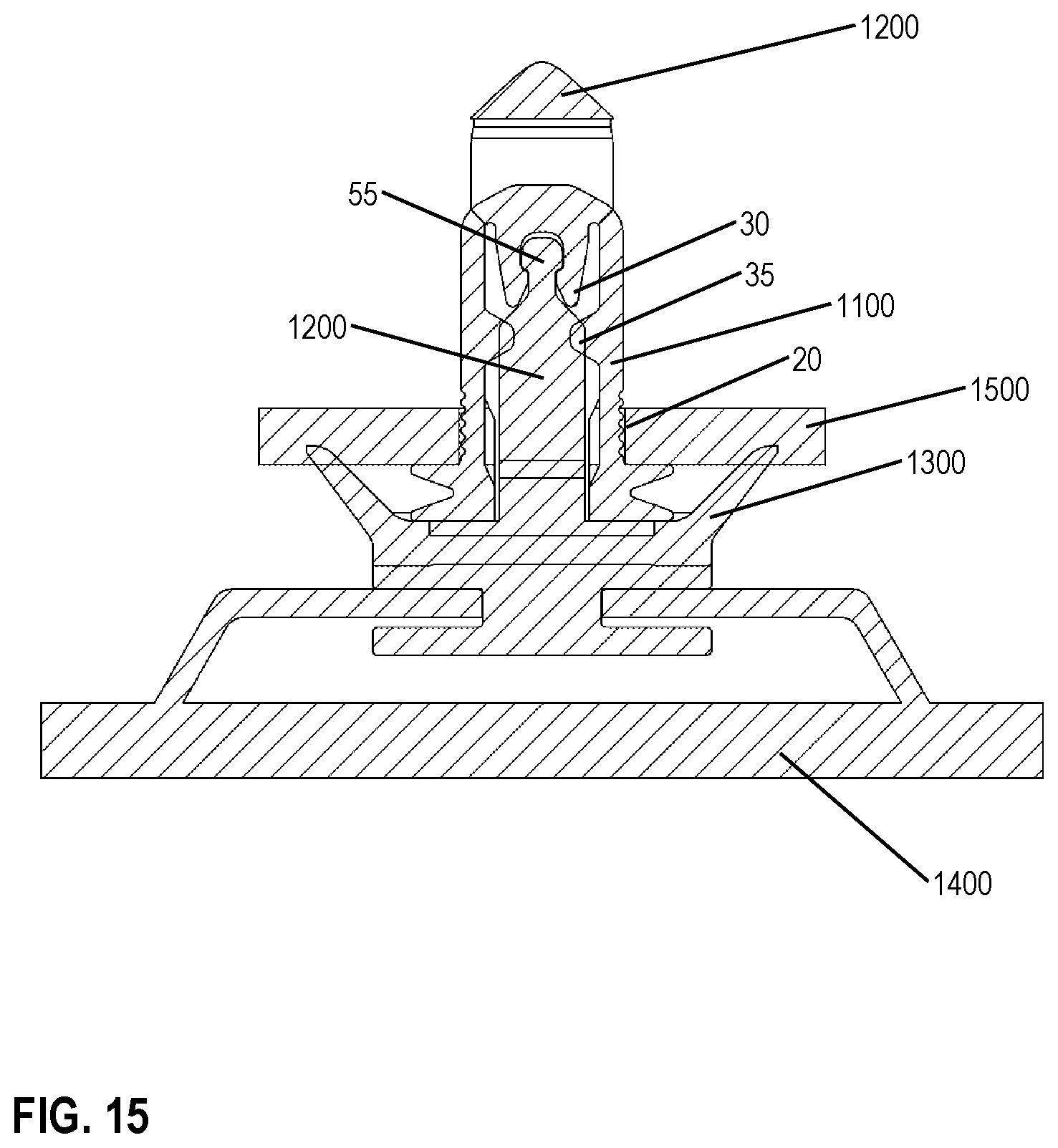 Patent US11773887 Figure 15 – Fastener clip assembly with expandable cap