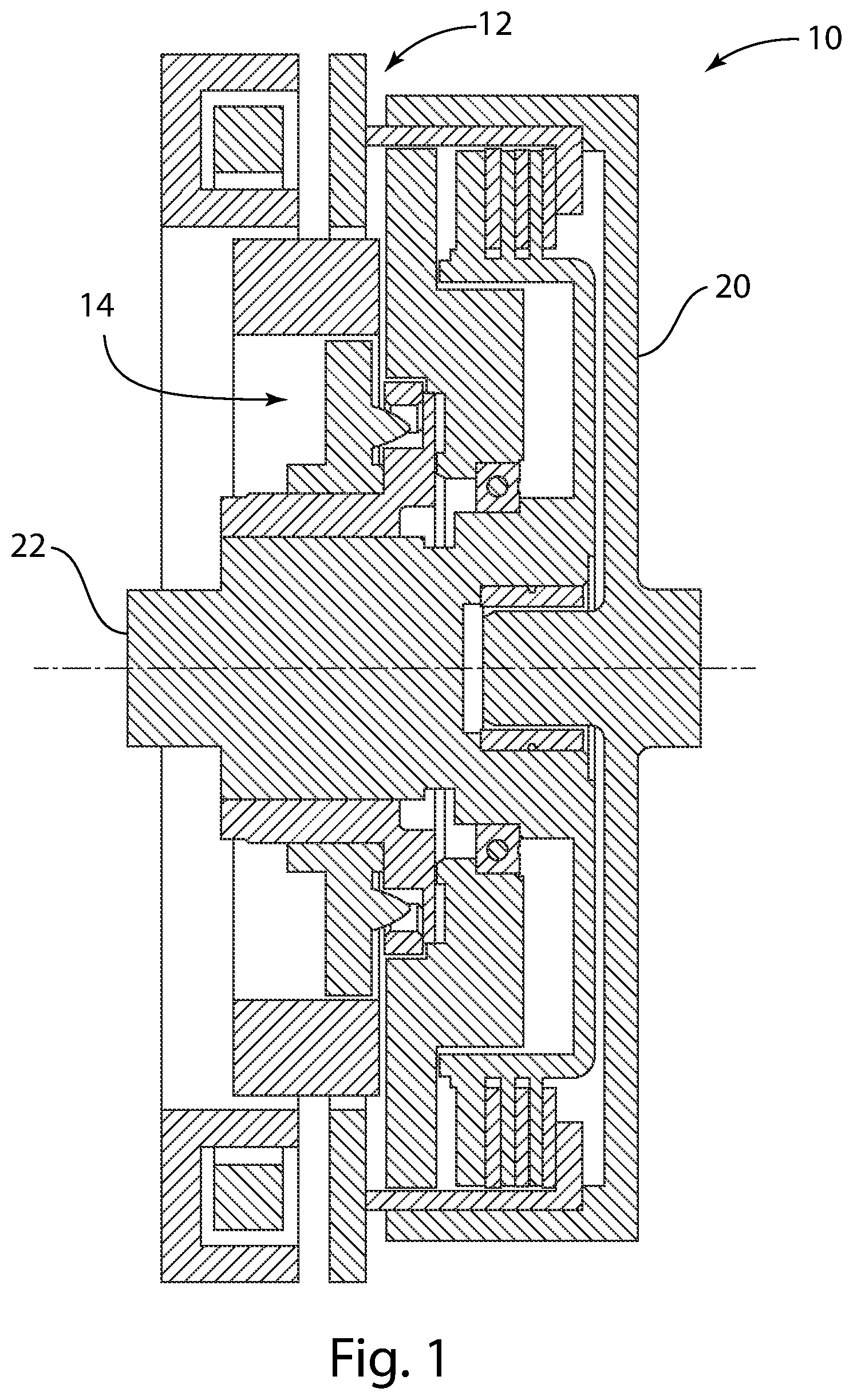 Patent US11773916 — Clutch assembly having an electromagnetic friction clutch and a dynamic controllable clutch — Figure 1