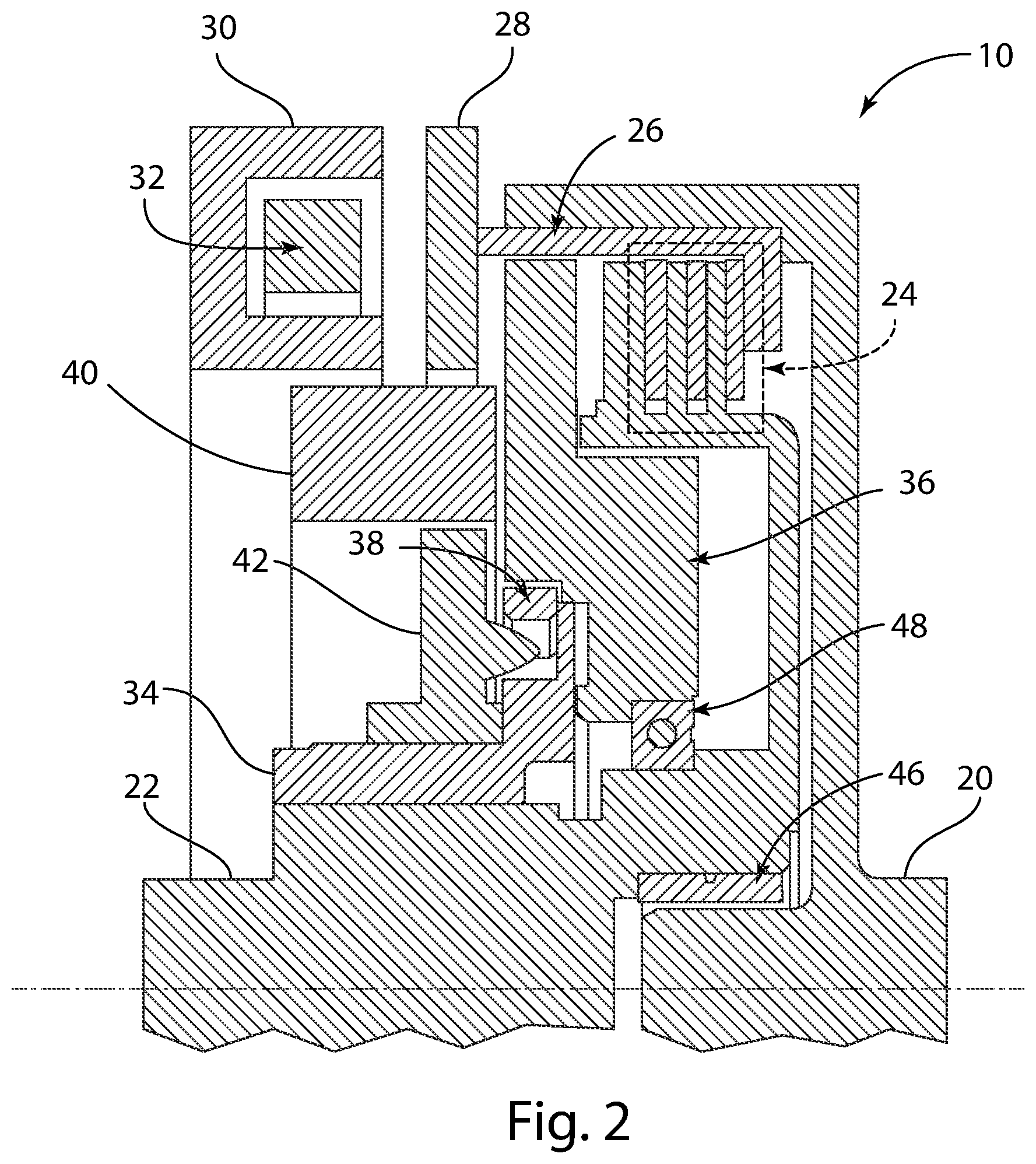Patent US11773916 Figure 2 – Clutch assembly having an electromagnetic friction clutch and a dynamic controllable clutch