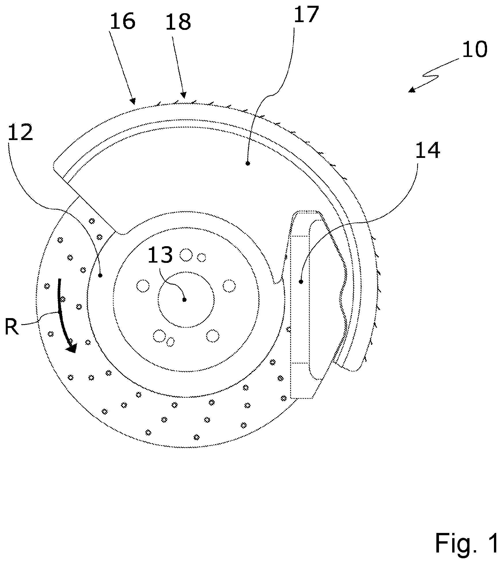 Patent US11773929 Figure 1 – Brake dust particle filter and disc brake assembly having a brake dust particle filter
