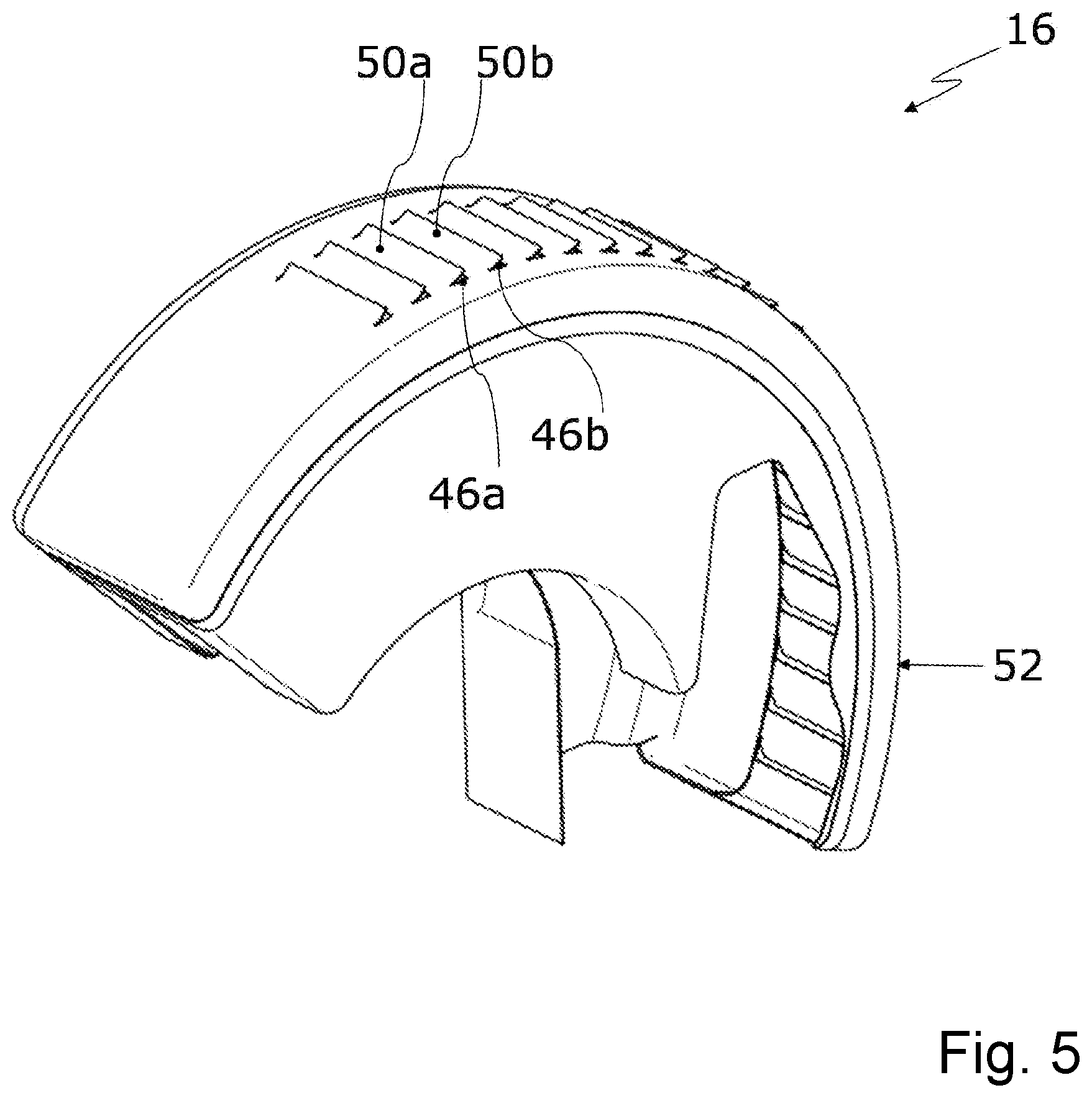 Patent US11773929 Figure 5 – Brake dust particle filter and disc brake assembly having a brake dust particle filter