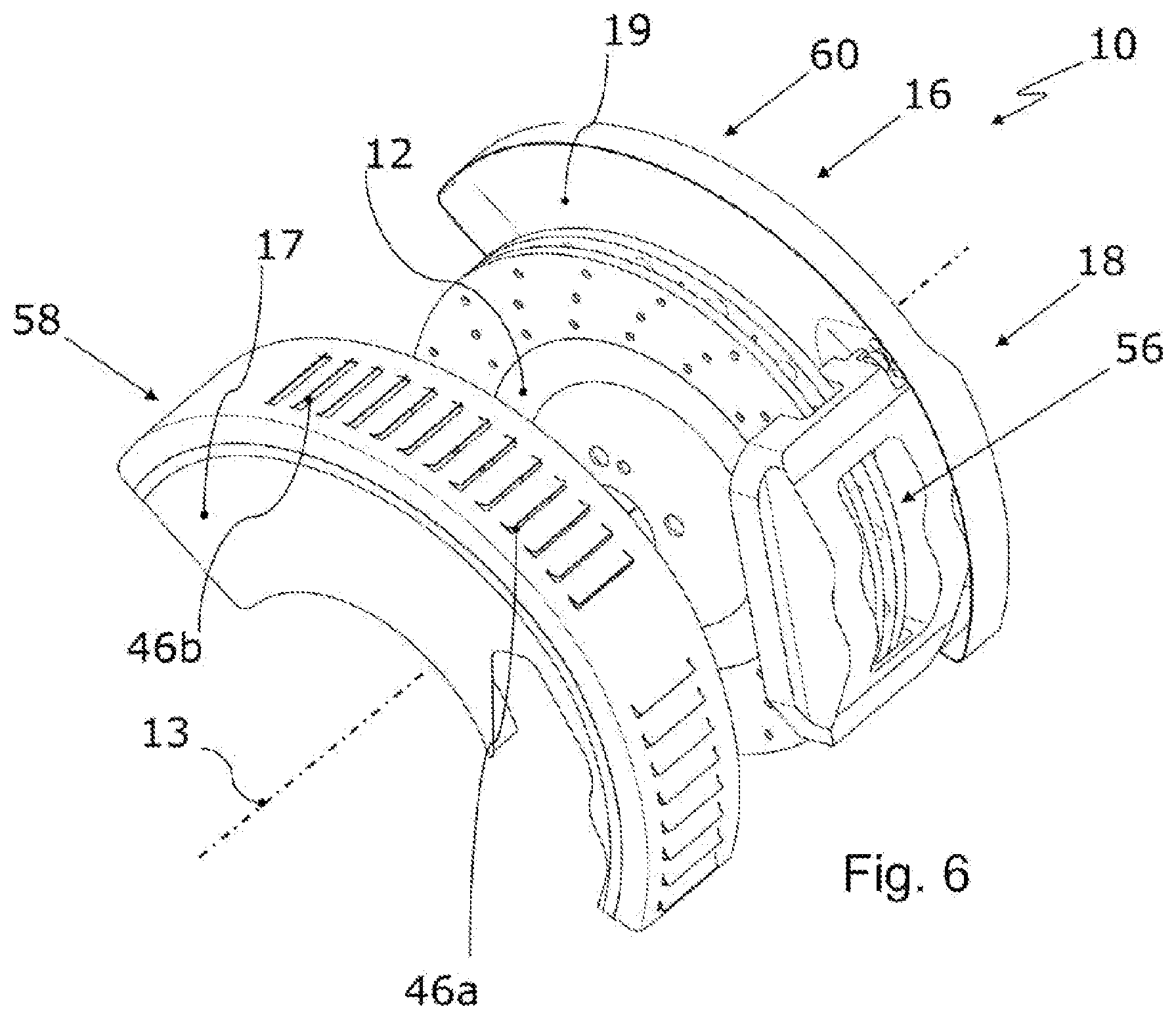 Patent US11773929 Figure 6 – Brake dust particle filter and disc brake assembly having a brake dust particle filter