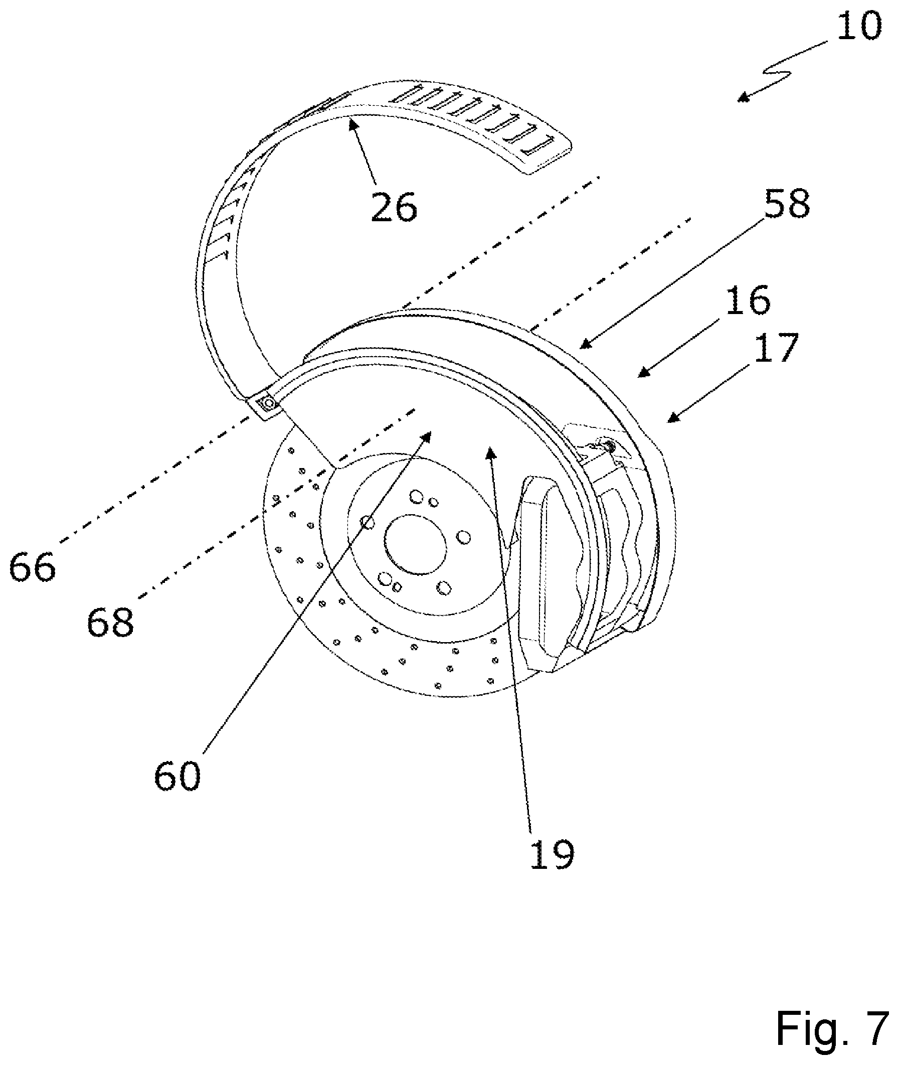 Patent US11773929 Figure 7 – Brake dust particle filter and disc brake assembly having a brake dust particle filter
