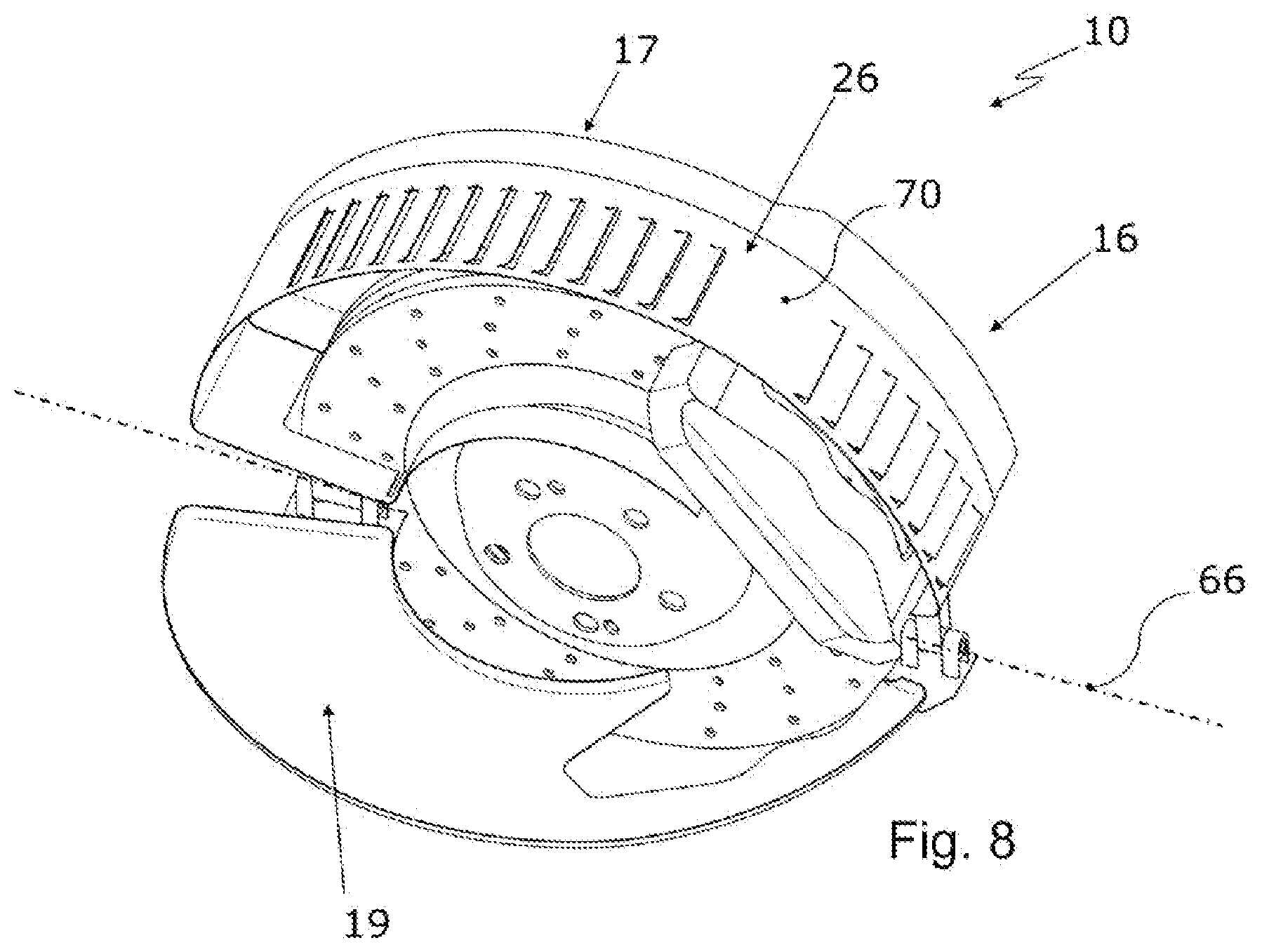 Patent US11773929 Figure 8 – Brake dust particle filter and disc brake assembly having a brake dust particle filter