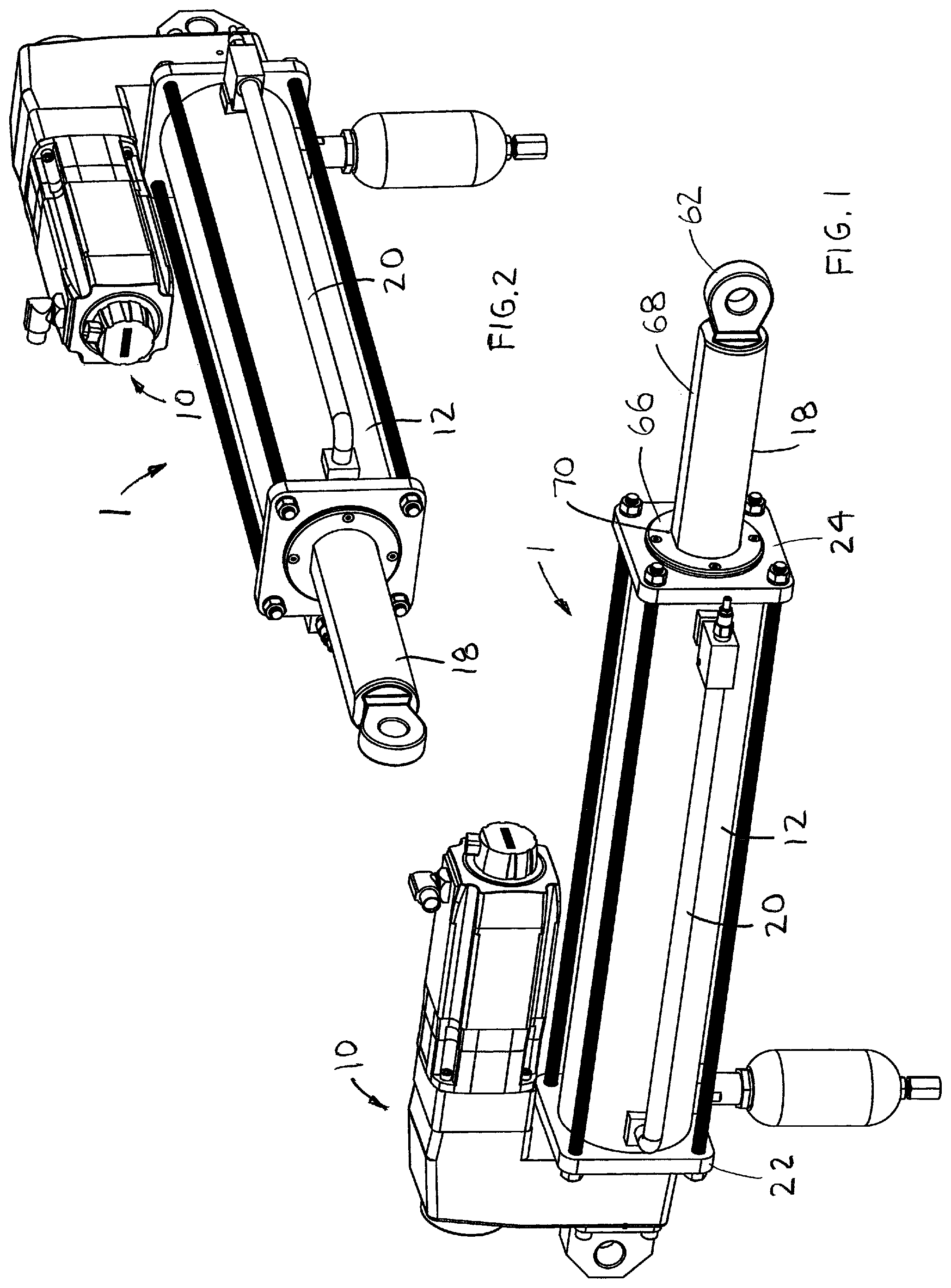 Patent US11773949 Figure 1 – Electro-hydraulic linear ball screw actuators
