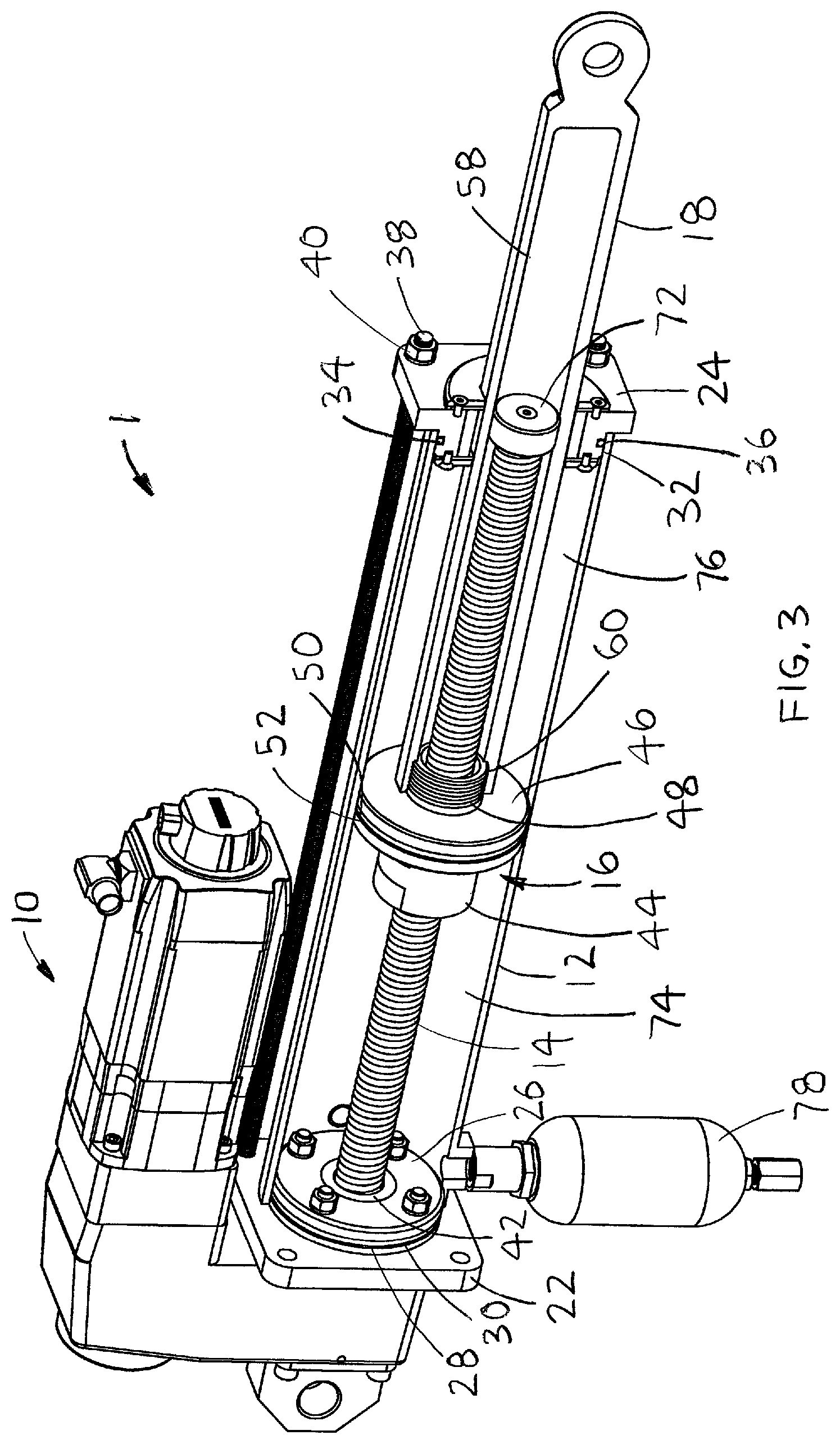 Patent US11773949 Figure 2 – Electro-hydraulic linear ball screw actuators