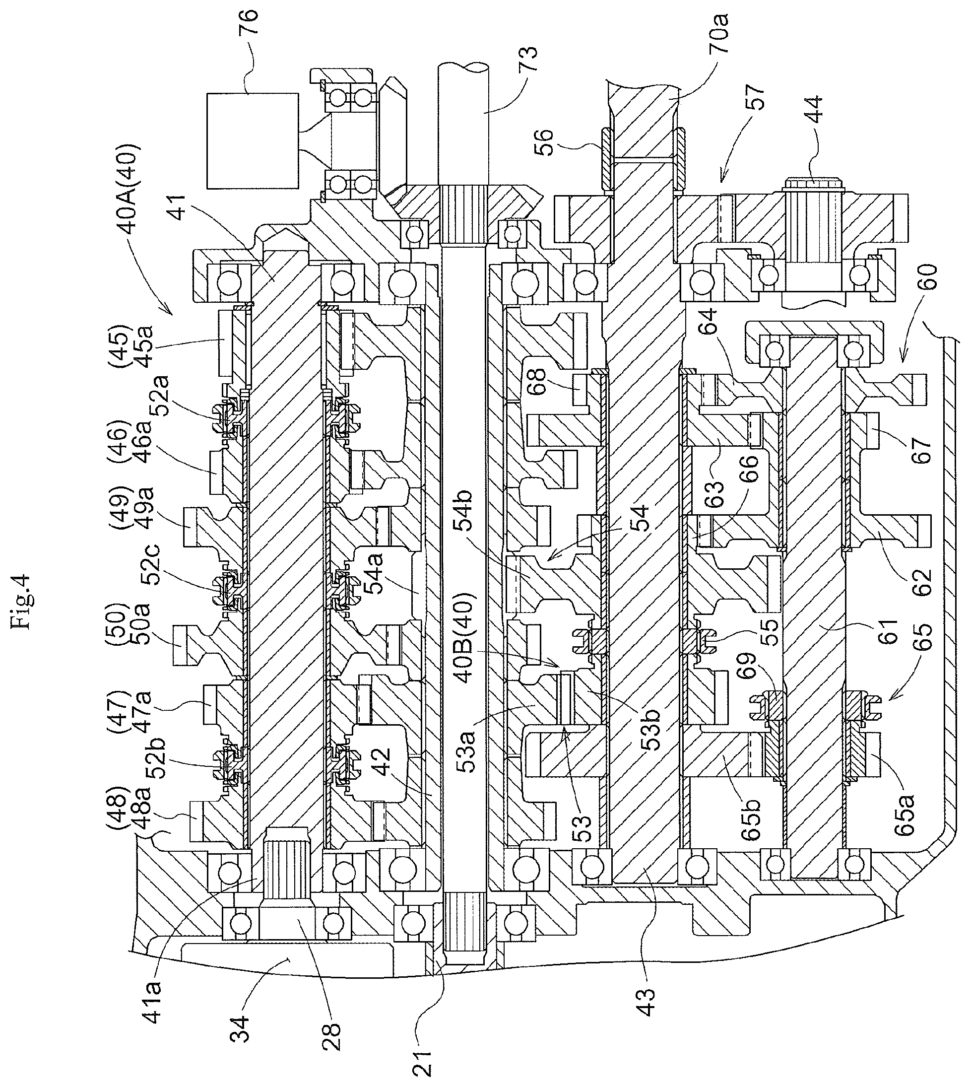Patent US11773950 Figure 4 – Tractor, travel power transmission apparatus for a tractor, and tractor provided with the travel power transmission apparatus for a tractor