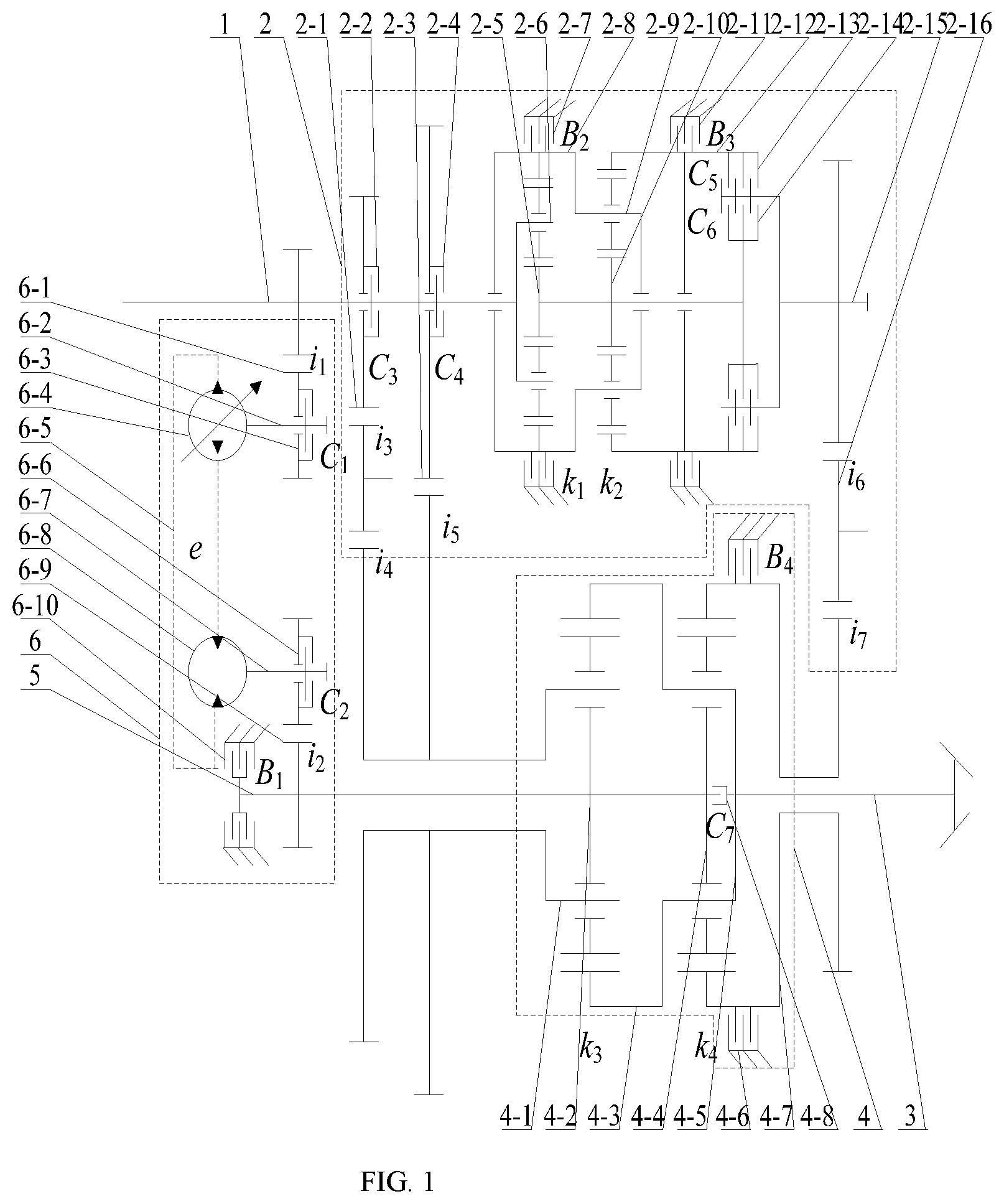 Patent US11773954 — Multi-mode hydro-mechanical hybrid transmission device — Figure 1
