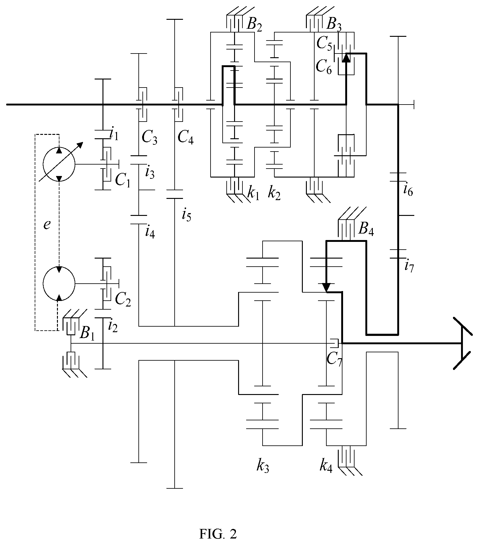Patent US11773954 Figure 2 – Multi-mode hydro-mechanical hybrid transmission device