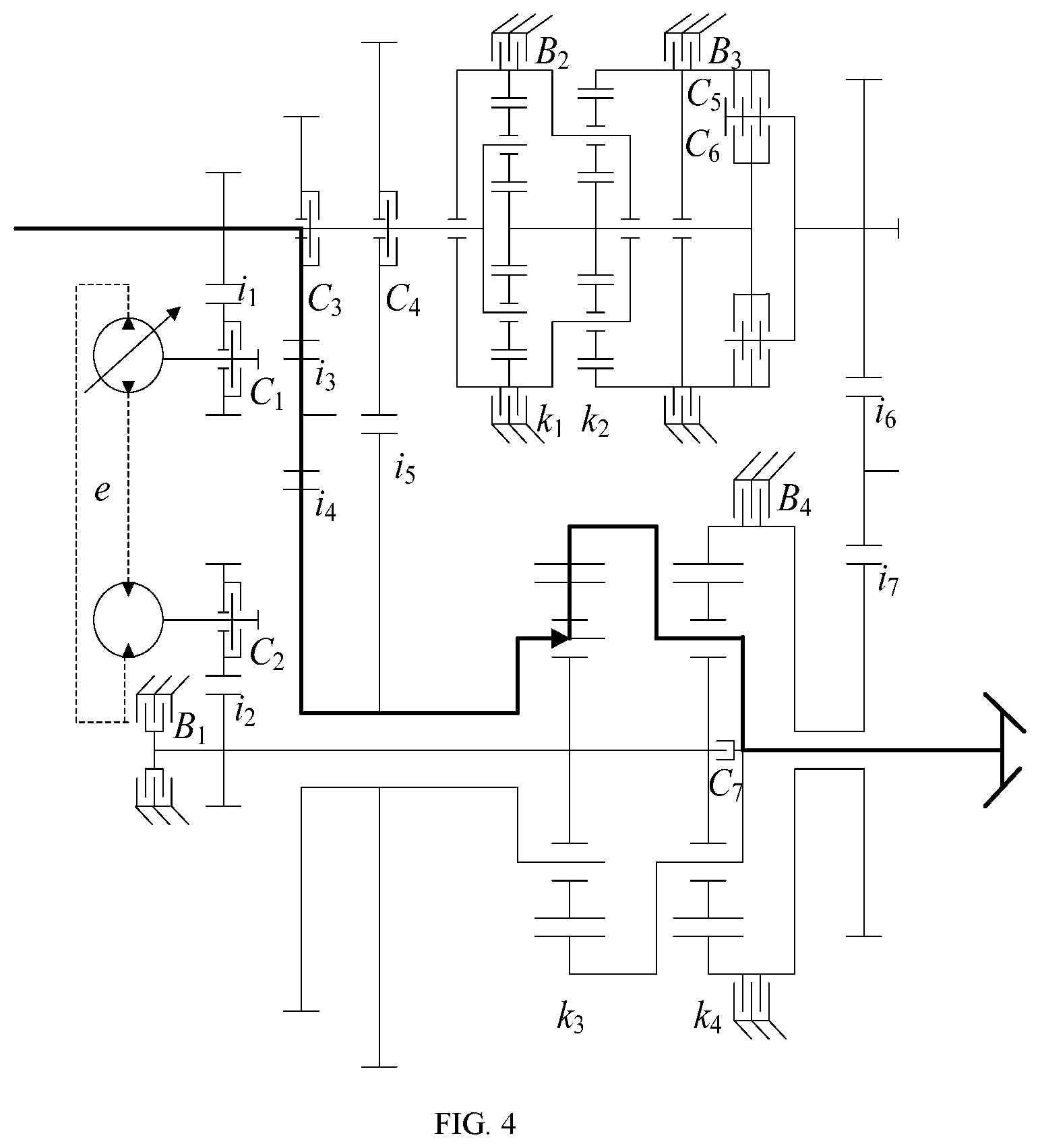 Patent US11773954 Figure 4 – Multi-mode hydro-mechanical hybrid transmission device